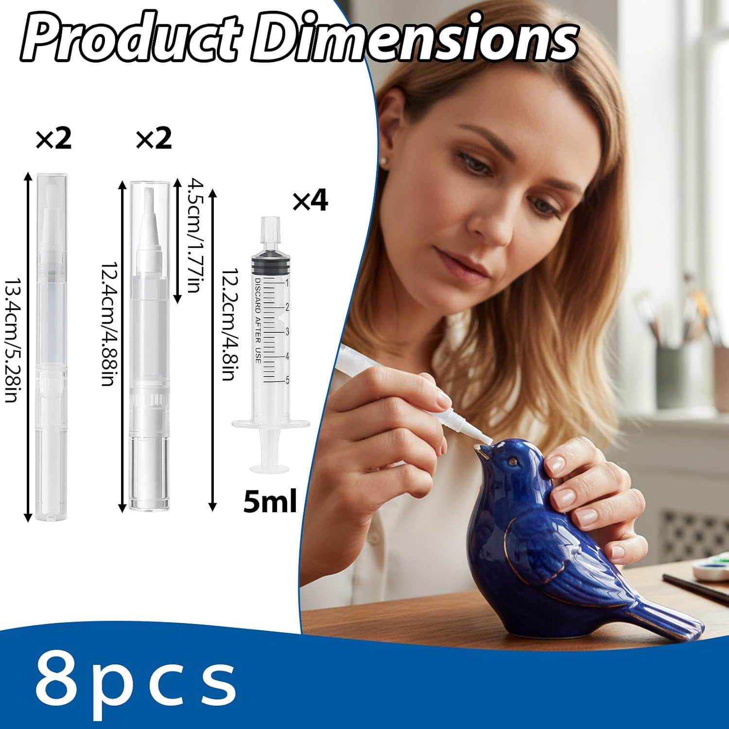 Touch up Paint Pen, 4 Pcs Paint Pens with Brush Tips and 4 Syringe Dispensers, Precision Paint Applicator for Walls, Furniture, Cabinets, Wood Floors, Window Frames image number 2