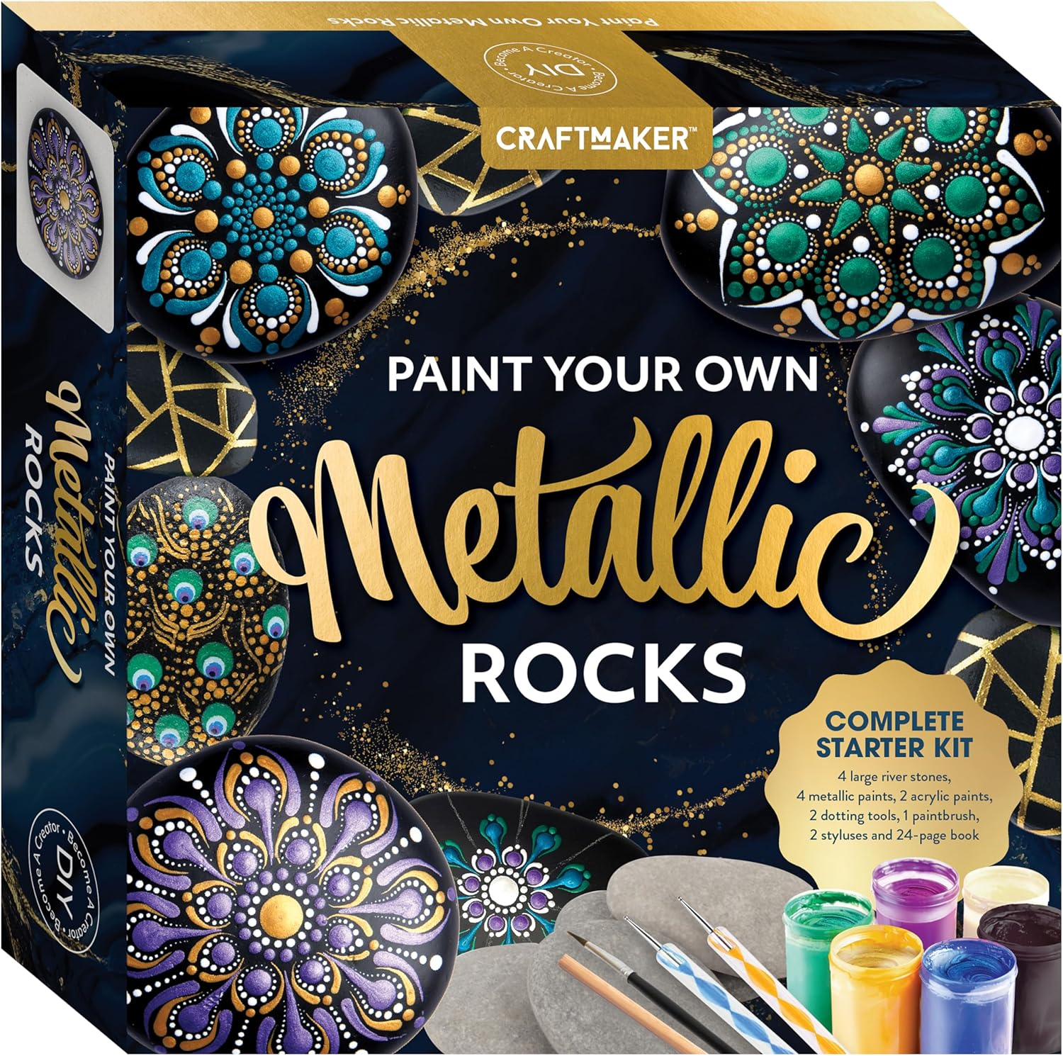 Craft Maker Paint Your Own Metallic Rocks - DIY Rock Art for Adults - Metallic Paints and Tools Included - Step-By-Step Projects - Creative Arts and Crafts image number 1