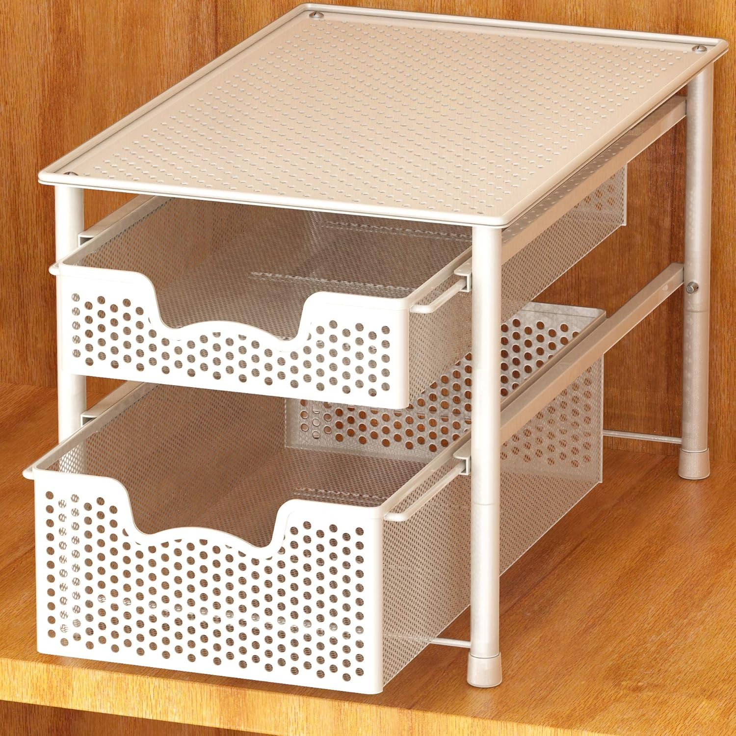Simple Houseware Stackable 2 Tier Pull Out Drawer for Cabinets and under Sink Organiser, Mesh White image number 6