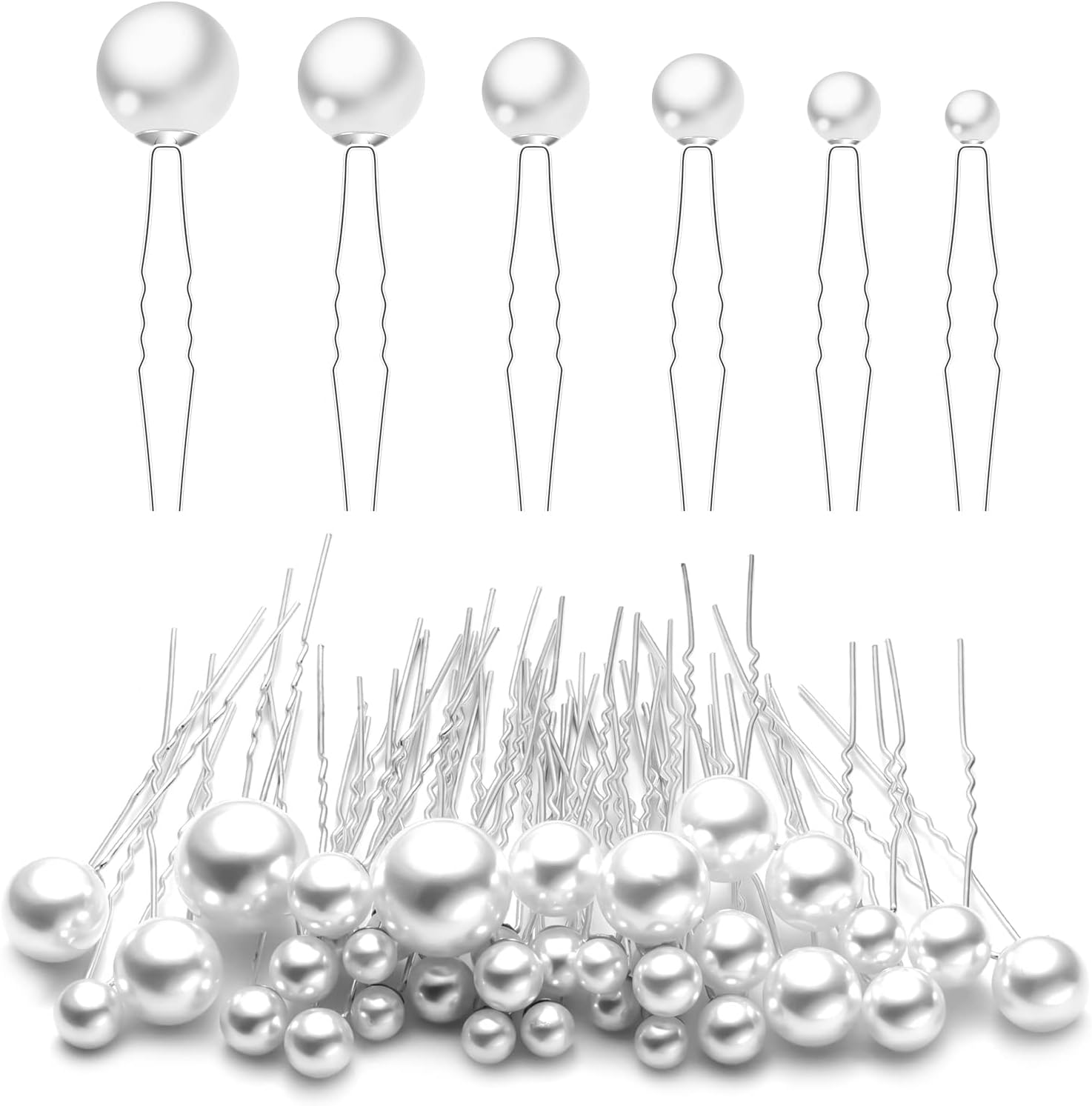AIEX 36Pcs Pearl Hair Pins - Wedding and Bridal Rhinestone Hair Accessories for Brides, Women, Girls (Silver)