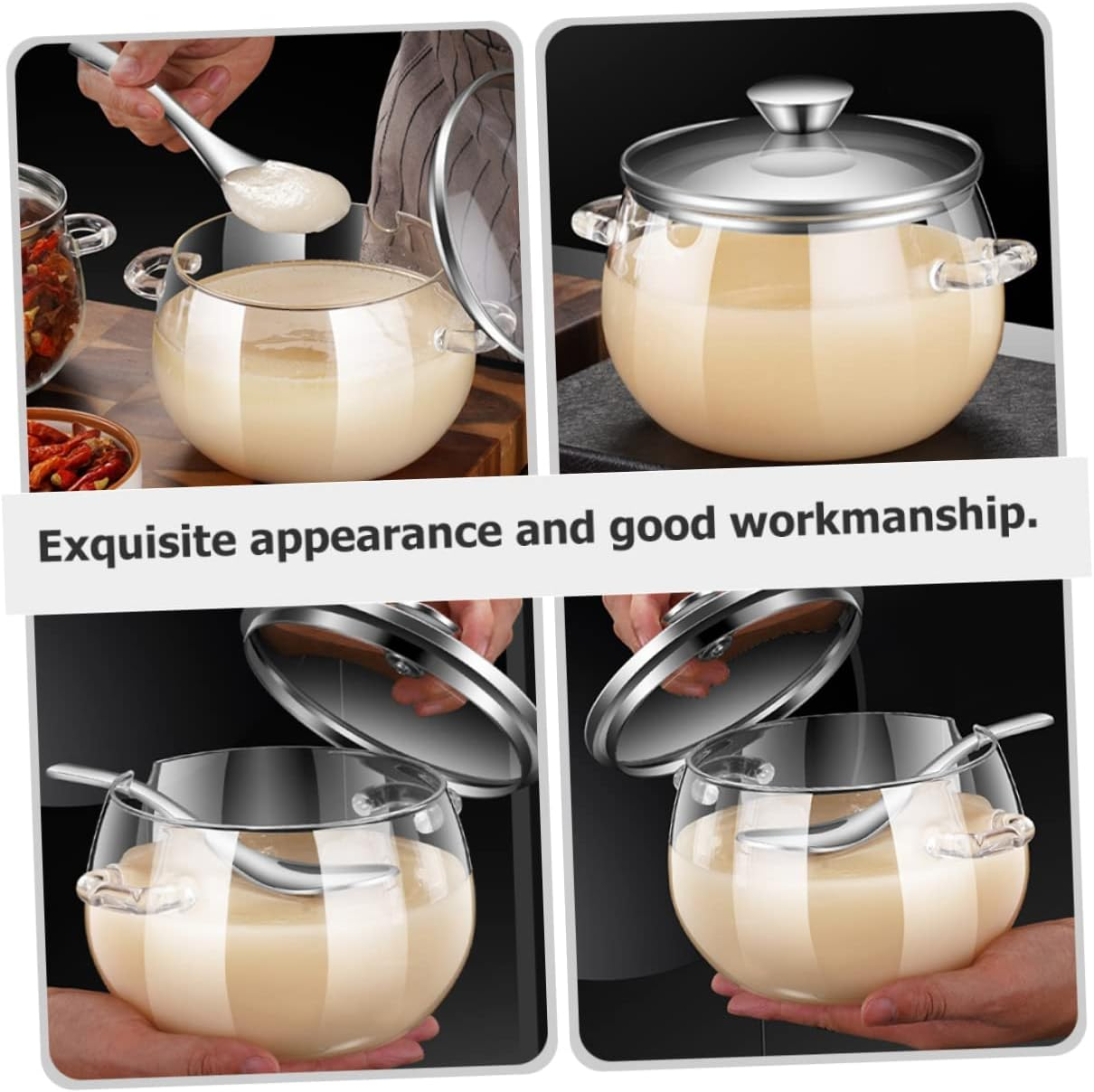 CIYODO Glass Lard Oil Jar with Lid and Spoon 1200Ml Large Capacity Double-Handle Condiment Storage Container Kitchen Seasoning Jar for Home Use image number 3