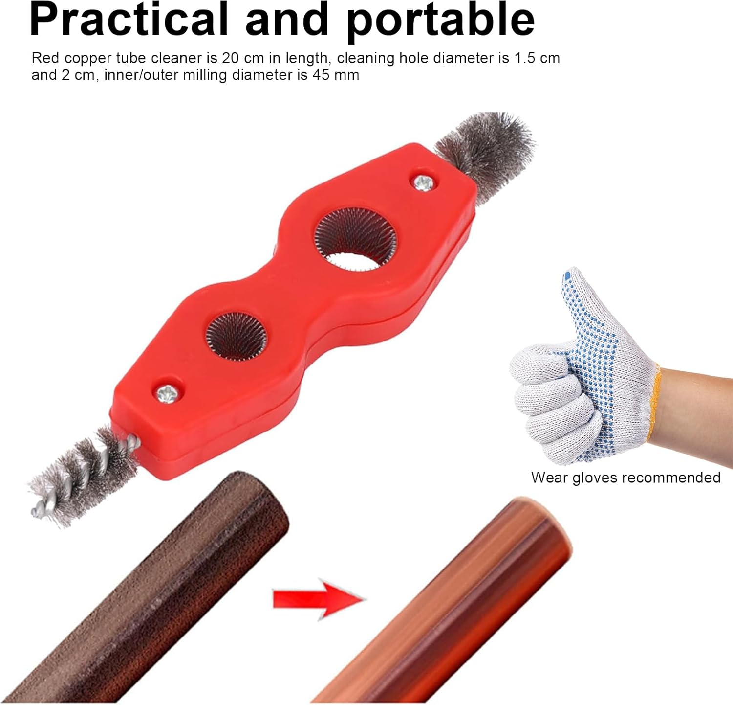 HSUYUN Indoor/Outdoor Copper Pipe Deburring and 4-In-1 Double Head Copper Pipe Cleaning Brush, Red Copper Pipe Cleaner, Pipe Deburring for Copper, Aluminium and Plastic Pipes