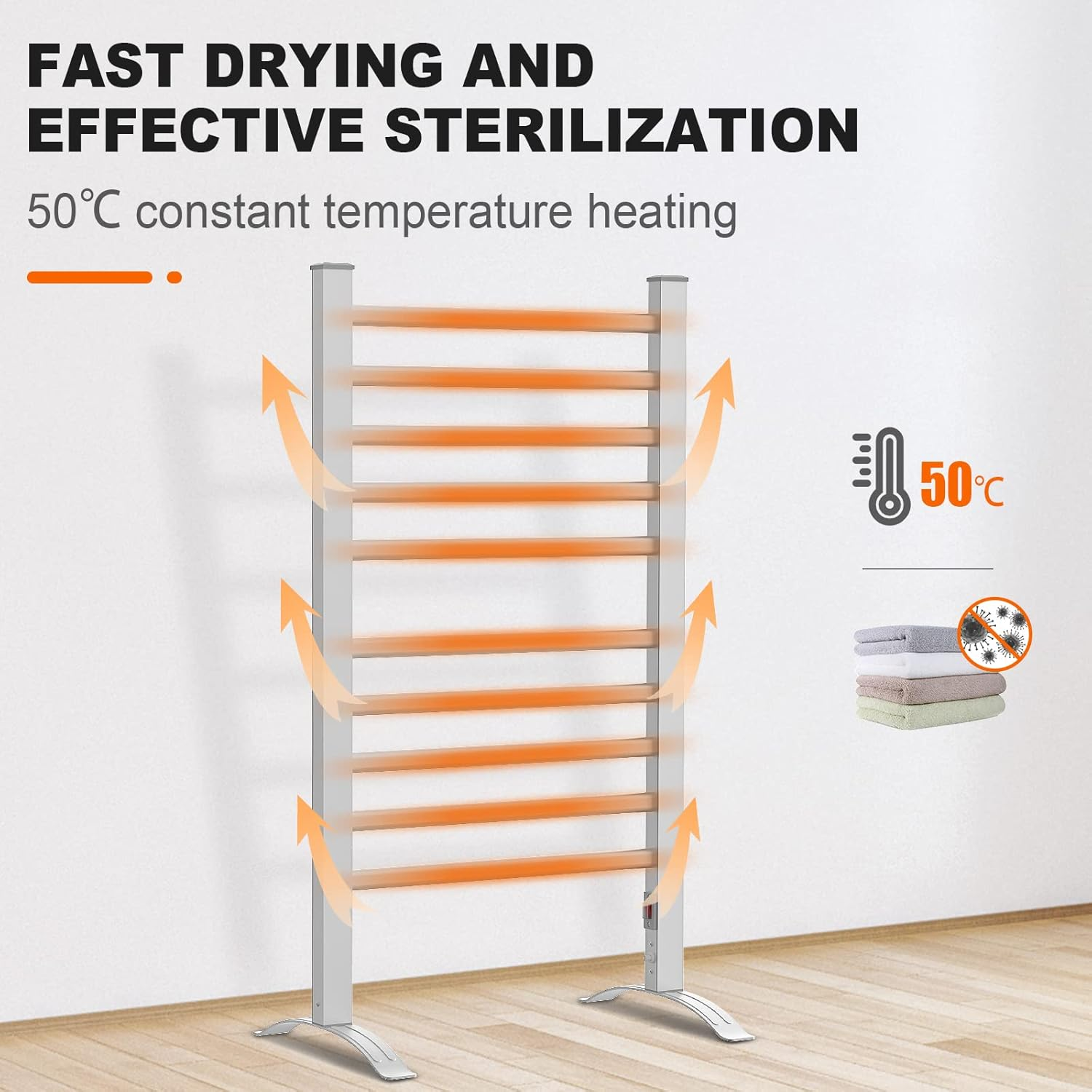 ADVWIN Heated Towel Rail, Electric Towel Warmer Rack, Freestanding Electric Rails Dryer Warmer Ladder Rack, 10-Bar image number 6
