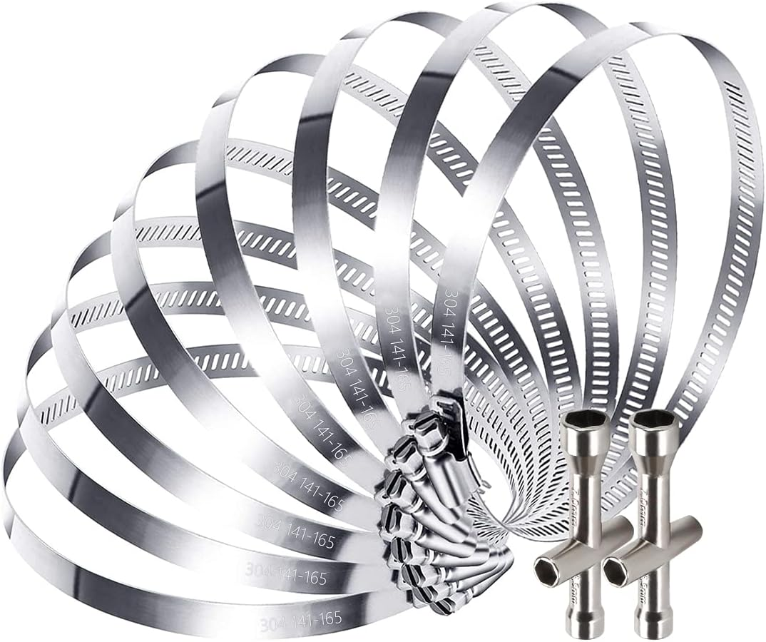 6 Inch Hose Clamps, Pipe Clamps, Adjustable, Hose Pipe Clamps 150 Mm, Adjustable Worm Drive Hose Clamp, 304 Stainless Steel Duct Clamps for Attaching Pipes