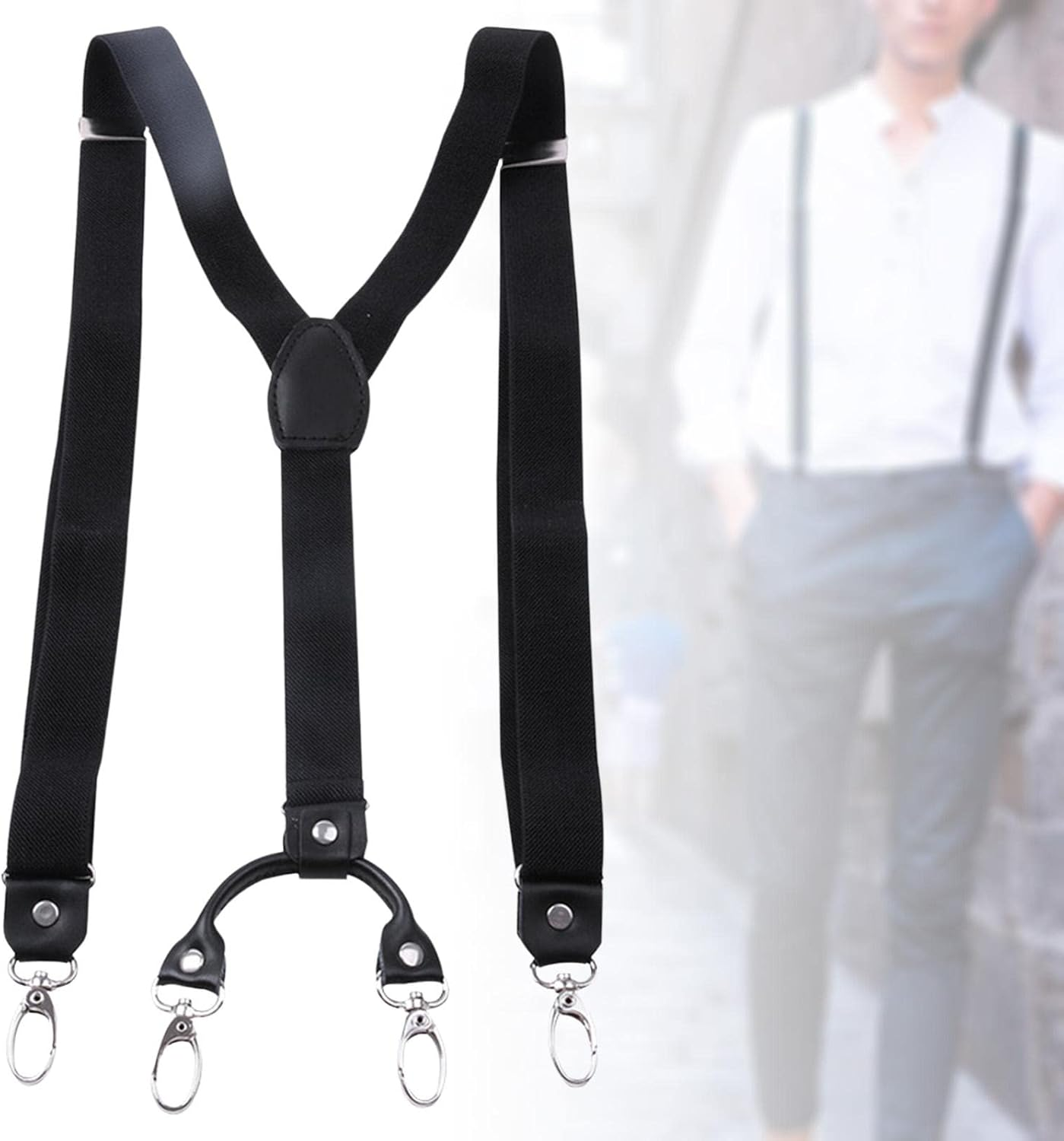 Suspenders for Men, Elastic Adjustable 4 Hooks Y Back Construction 1 Inch Wide Belt Loops Pants for Work Casual Accessories image number 6