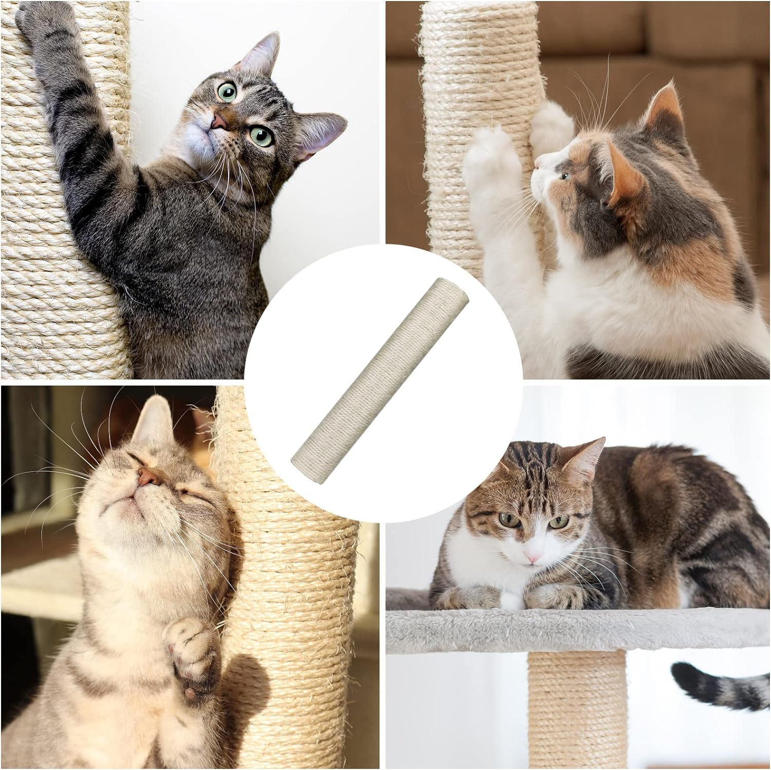 2Pcs Cat Scratching Post Replacement, 15.7 Inch Cat Tree Scratch Post with 4 M8 Screws Natural Sisal Replacement Poles for Kittens Cat Tree Tower image number 5