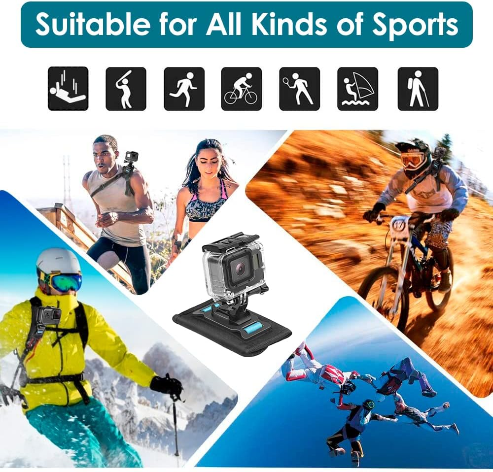 WOTOW Backpack Shoulder Strap Mount with 360&deg; Rotating J Hook Mount and Adjustable Pad Gopro Mount Compatible with Gopro Hero 9 8 7 6 5 4 3+ DJI OSMO Action Insta 360 ONE R and Most Action Cameras image number 2