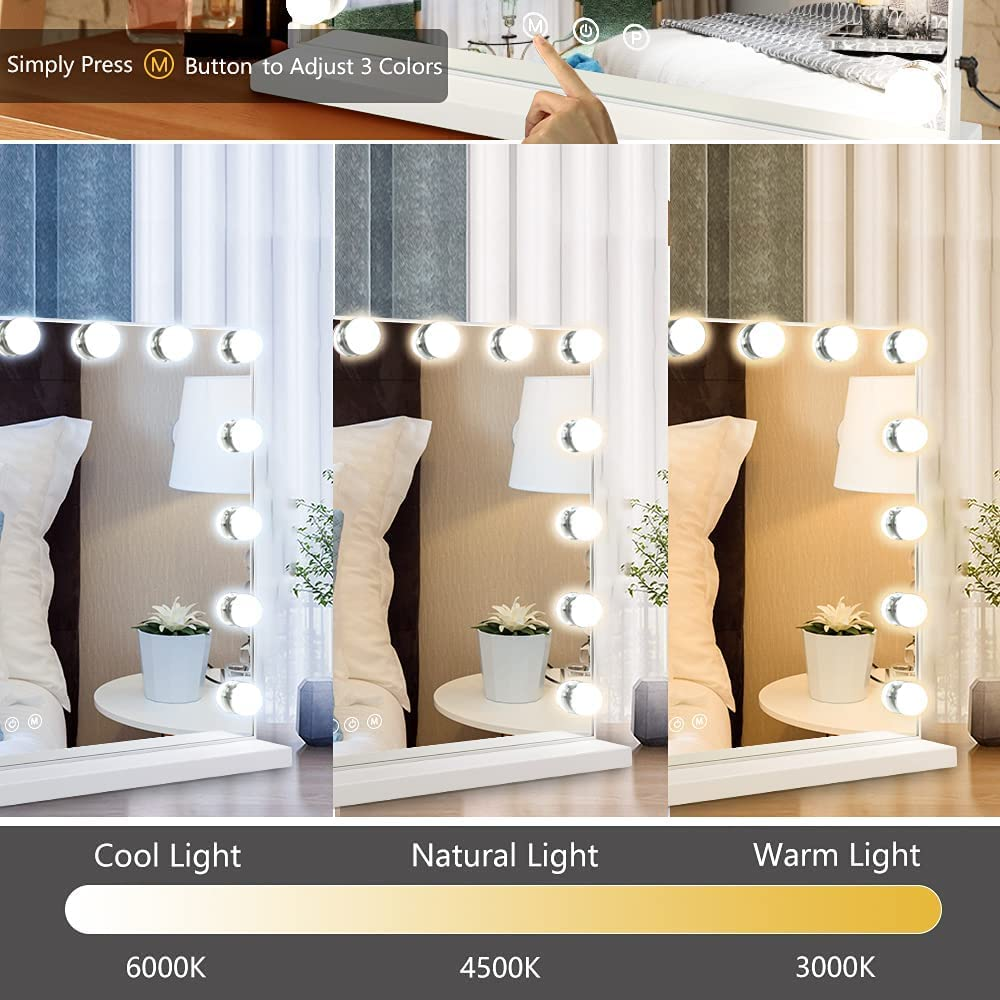 Depuley Hollywood Makeup Mirror, USB Touch Control Vanity Cosmetic Mirror with Lights, 14Pcs Led Dimmable Bulbs 3 Color Lighting Modes, with a Removable Magnetic 10X Magnifying Mirror (50*40Cm, White) image number 3