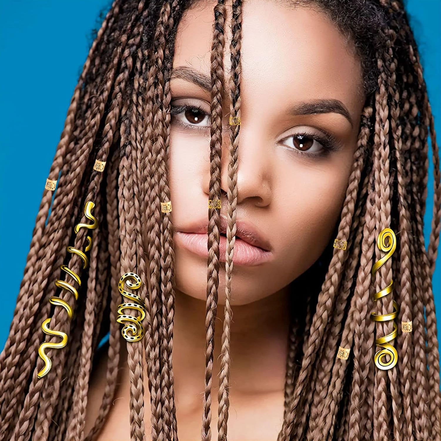 OPUHOHR Pack of 28 Braids Jewellery, Metal Gold Hair Accessories for Braids, Braids Hair Jewellery, Hair Spirals Clips Dreadlocks for Women and Men image number 3