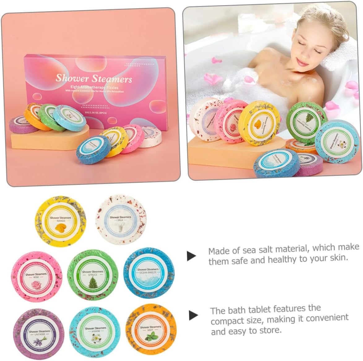 8Pcs Essential Oil Shower Tablets Dried Flowers Nourishing Skin Soothing Aroma Bath Salt Tablets for Home Bathing Self Care image number 1