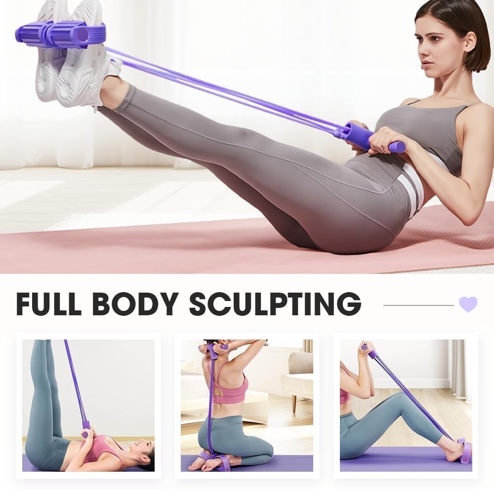 Multifunction Tension Rope, 4-Tube Elastic Yoga Pedal Puller Resistance Band, Natural Latex Tension Rope Fitness, Abdominal Trainer, Sit-Up Training Equipment, Bodybuilding Expander, for Weight Loss image number 6