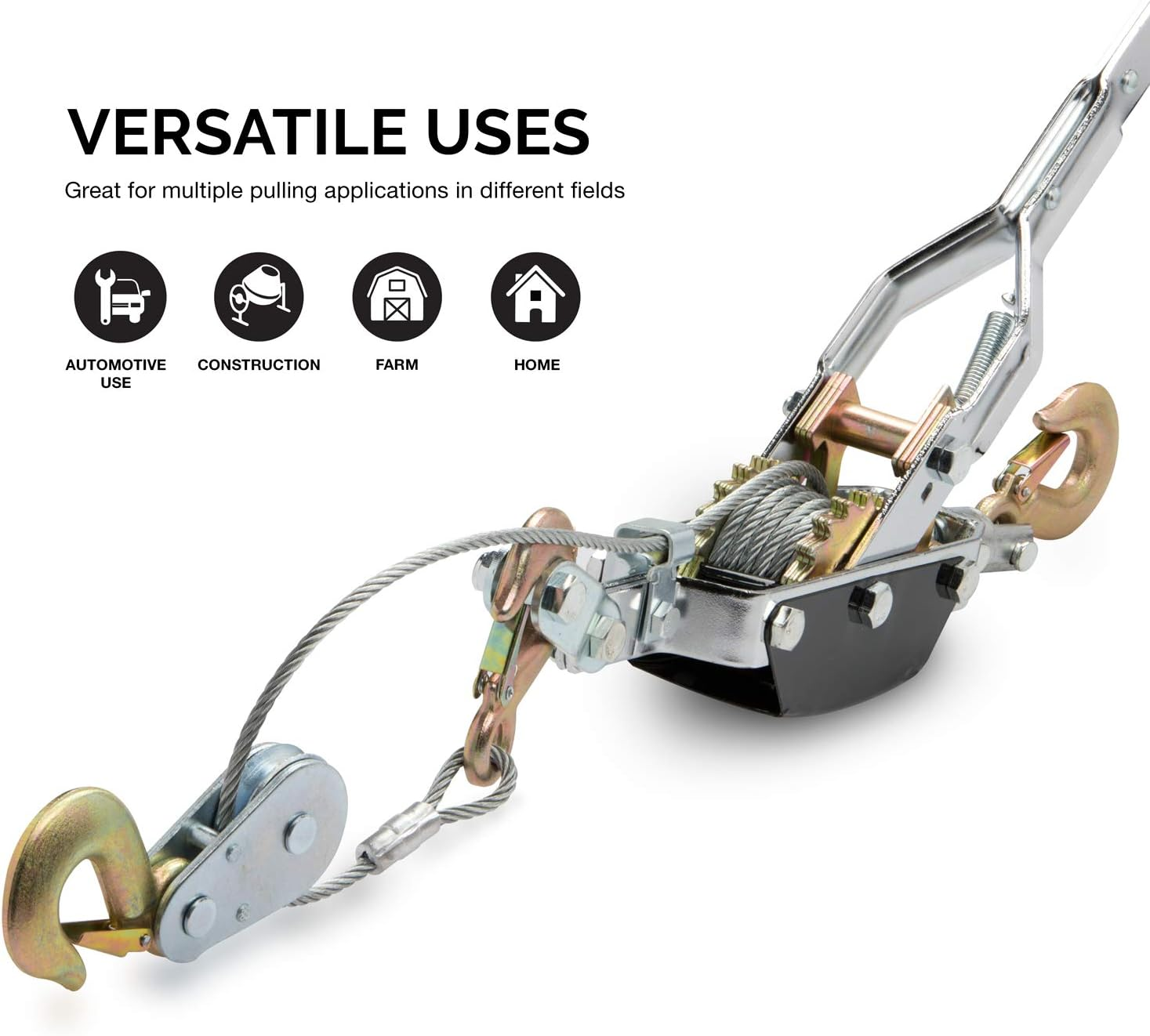 NEIKO 02256A Come along Winch, 5-Ton (10,000 Lbs) Pulling Capacity, 10Ft, 3 Hook, Heavy Duty Power Cable Come along Tool with Dual Gears, Hand Winch Cable, Automotive Hoist Winch Puller, Recovery Gear image number 5