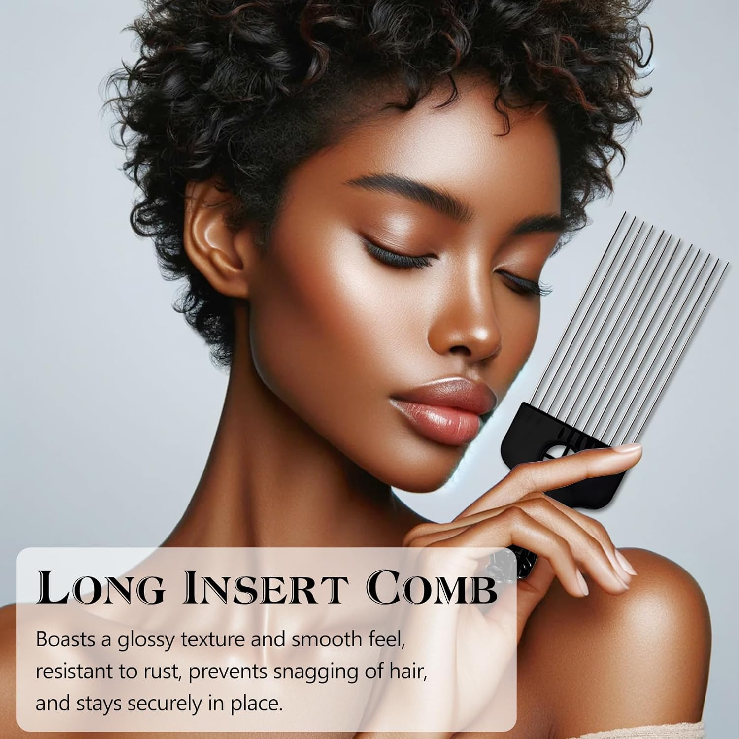 Stylish 3-Piece Black Metal Afro Hair Pick Set: Stainless Steel Wide-Tooth Combs with Classic Fist Design, Essential for Curly & Afro Hair Care and Styling