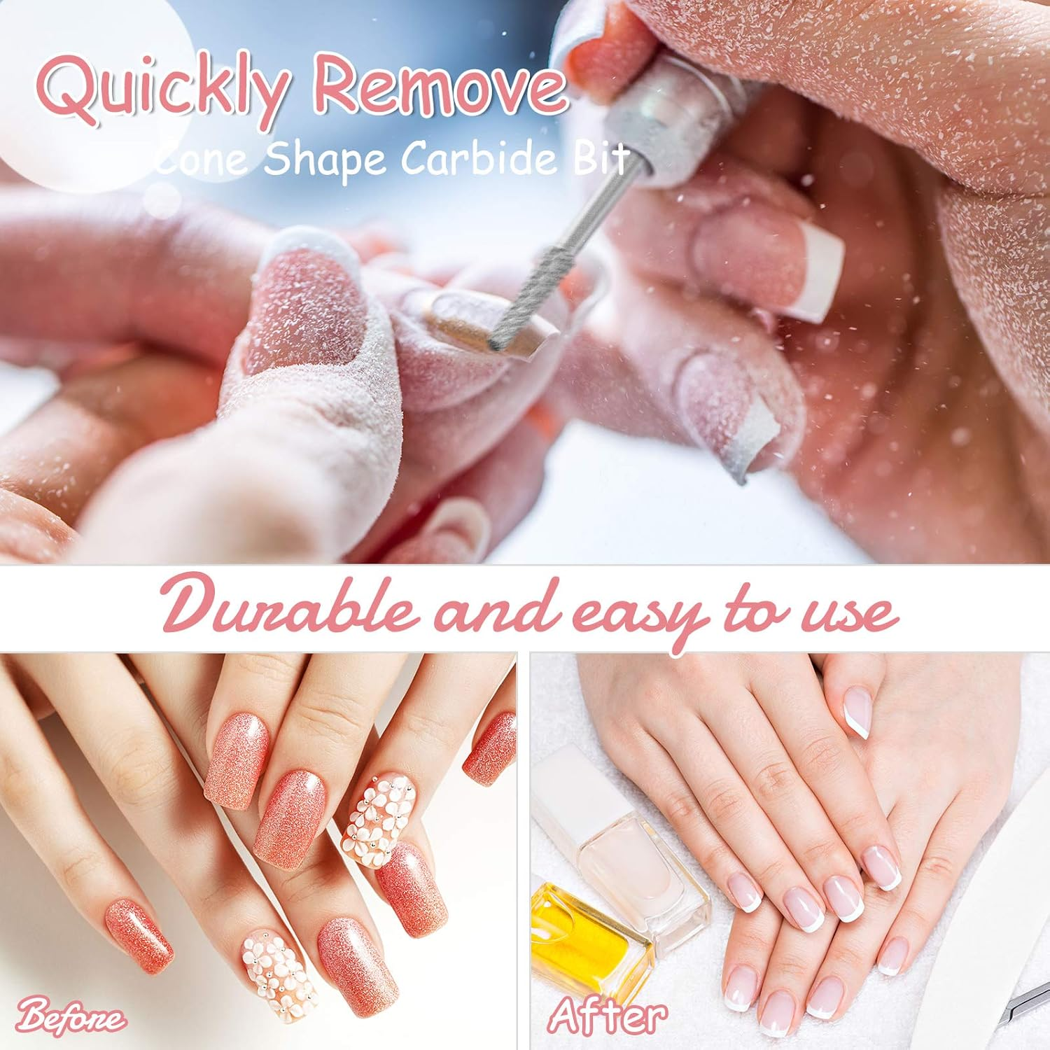 3 Pieces Nail Drill Bits Cone Shape Carbide Bit Carbide Nail Drill Bits for Manicure Pedicure Tools Machine, 3/32 Inch Shank Size, Grit Size XF, F, M (Silver) image number 6