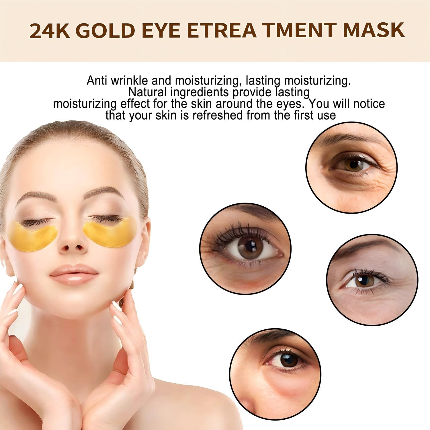 60Pieces/30 Pairs under Eye Patches, Collagen 24K GOLD under Eye Masks, for Puffy Eyes, Dark Circles,Bags and Wrinkles, for Elasticity, Revitalises and Refreshes Your Skin (Gold) image number 3