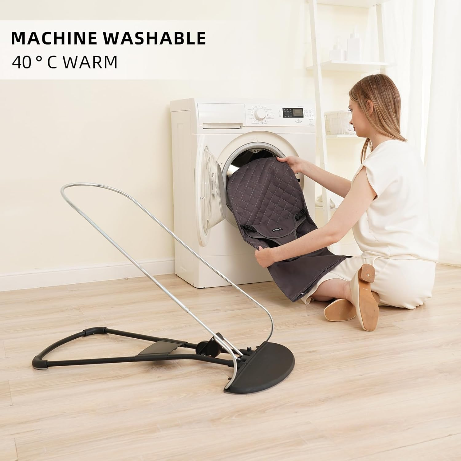 Igratens Fabric Seat for Bouncer - Baby Bjorn Bouncer Cover Compatible with Balance Soft & Bliss Model, 100% Cotton, Skin -Friendly, Machine Washable, Black - Pink image number 6