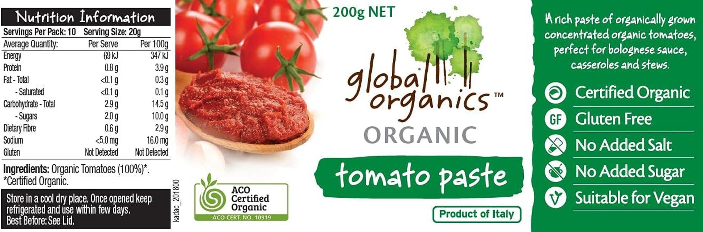 Global Organics Tomato Paste 200 G image number 1