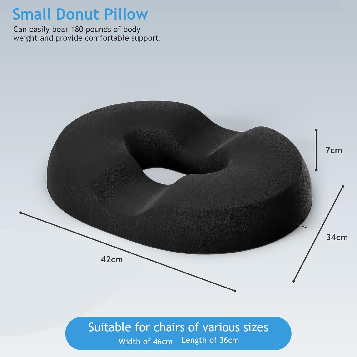 LEFAFA Donut Pillow Hemorrhoid Tailbone Cushion, Premium Memory Foam Seat Cushion, Orthopedic Pain Relief Pillow for Pregnancy, Coccyx, Bed Sores, Post Natal, Sciatica (Black) - Black image number 5