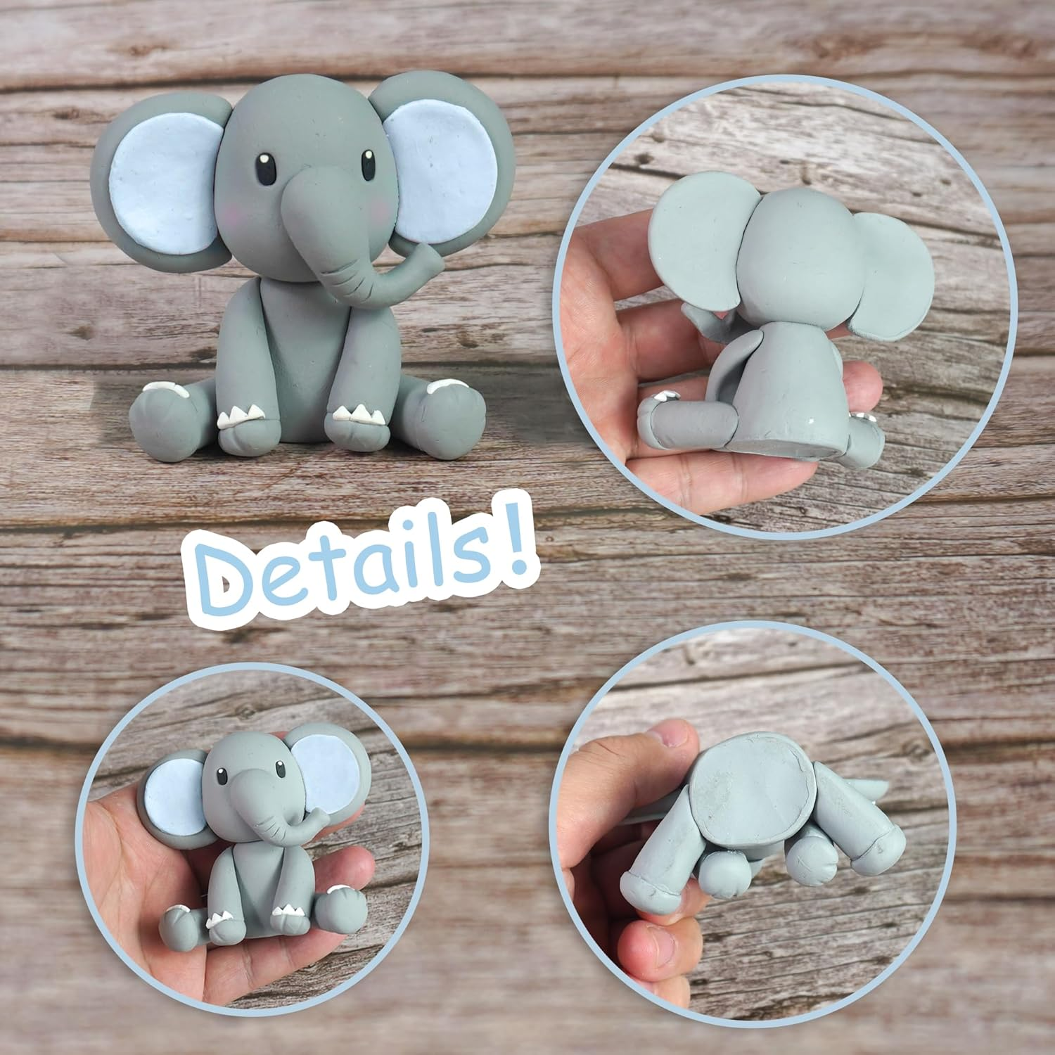 Elephant Cake Decoration with Mini Elephant Oh Baby Cake Topper Blue White Pearl Balls Hot Air Balloon for Baby Shower Boy Elephant Theme Birthday Party Supplies (BLUE) image number 1