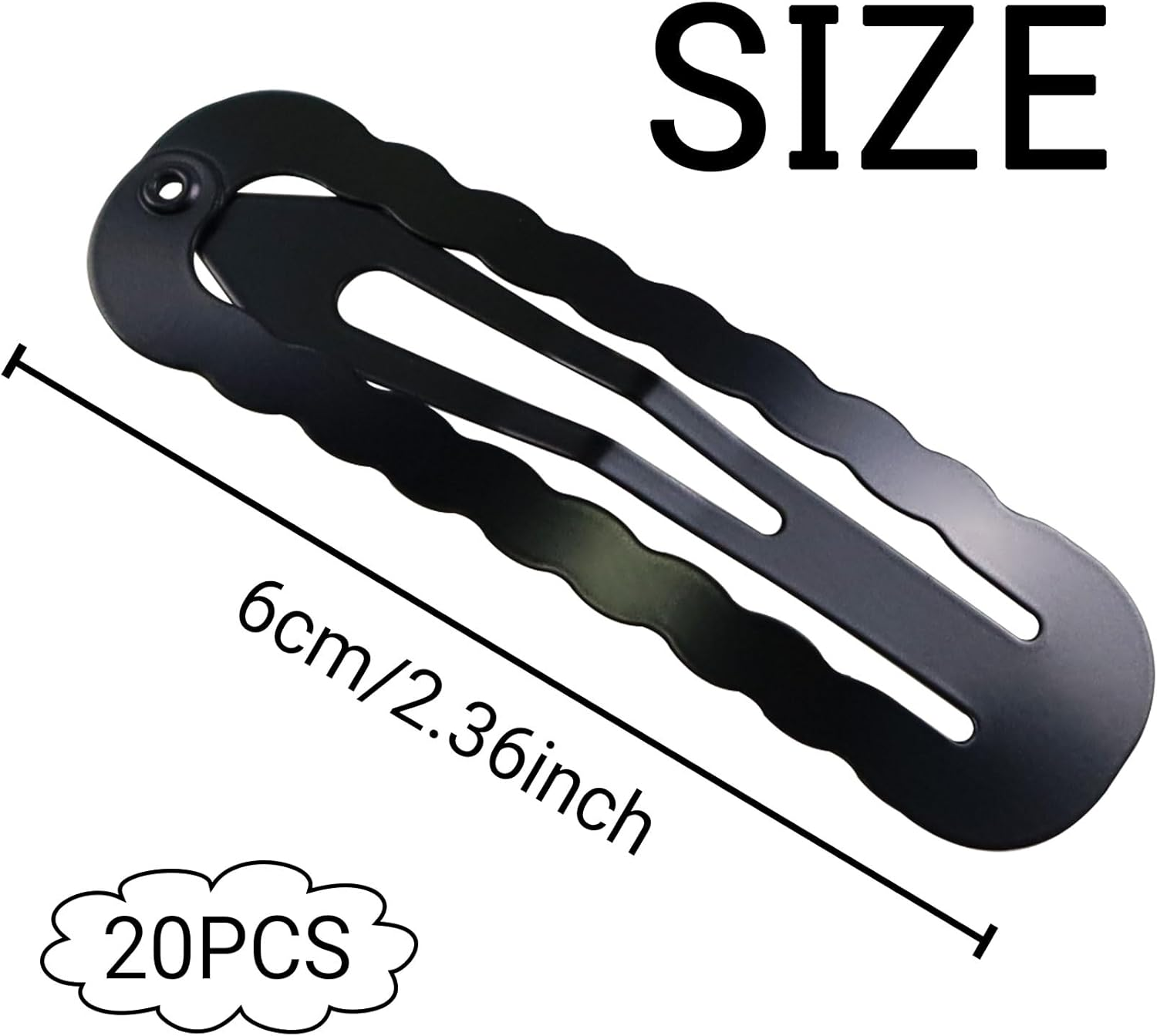 Hair Clips Girls Pack of 20 6 Cm Large Snap Hair Clips Hair Clips Metal Hair Clips Black Hair Clips Hair Accessories Hair Clip for Girls, Men and Women - Wavy Oval image number 3