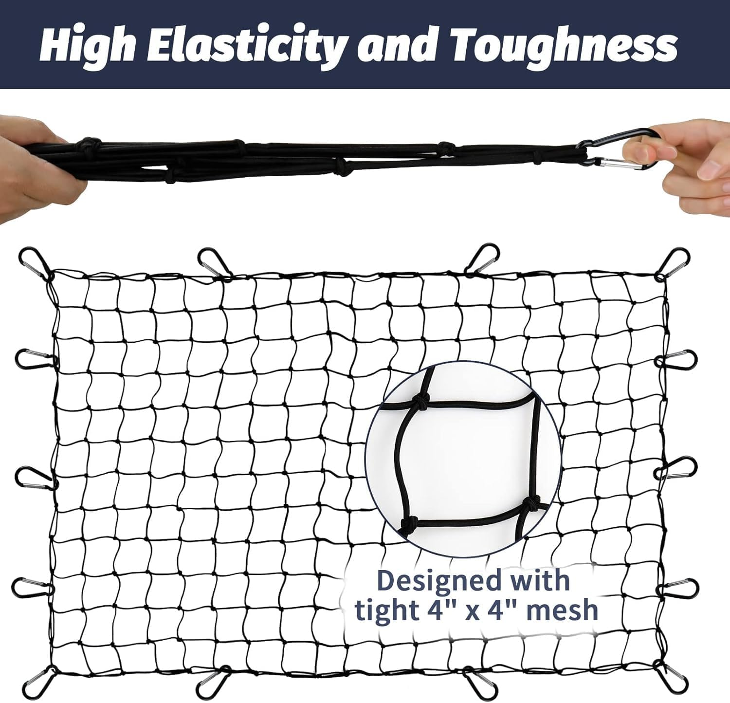 Ronluuu Cargo Net for Pickup 120Cmx180Cm Stretches to 240Cmx360Cm Pickup Cargo Net 12 Tangle-Free Clip Carabiners, Suitable Fortrailer,Ford Pickup,Chevrolet Pickup,Dodge Pickup Equal image number 3