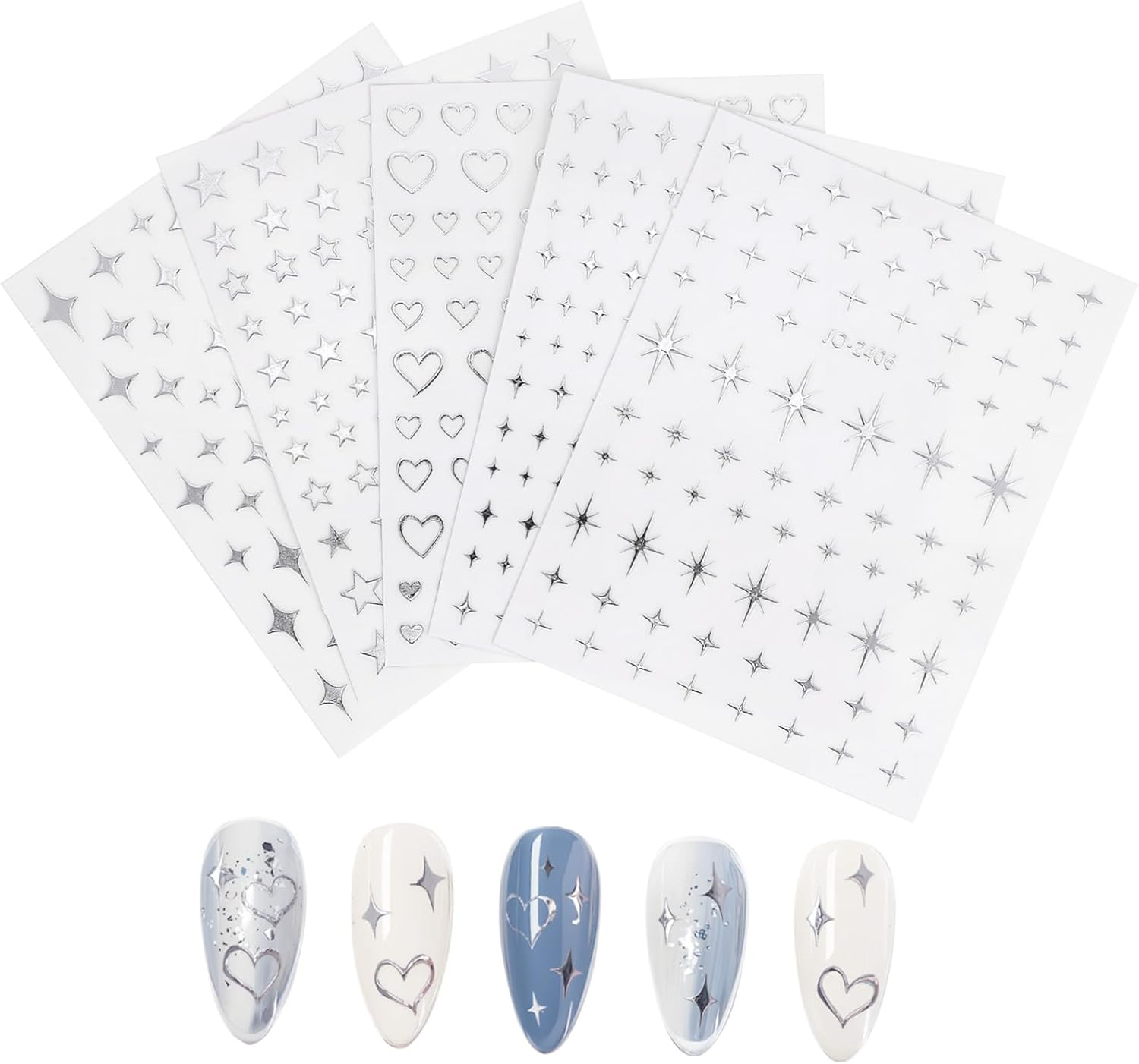 Gogogmee 5 Sheets Nail Art Stickers Silver Stars Moon Nail Stickers Star Decoration Tiny Small for Metal image number 3