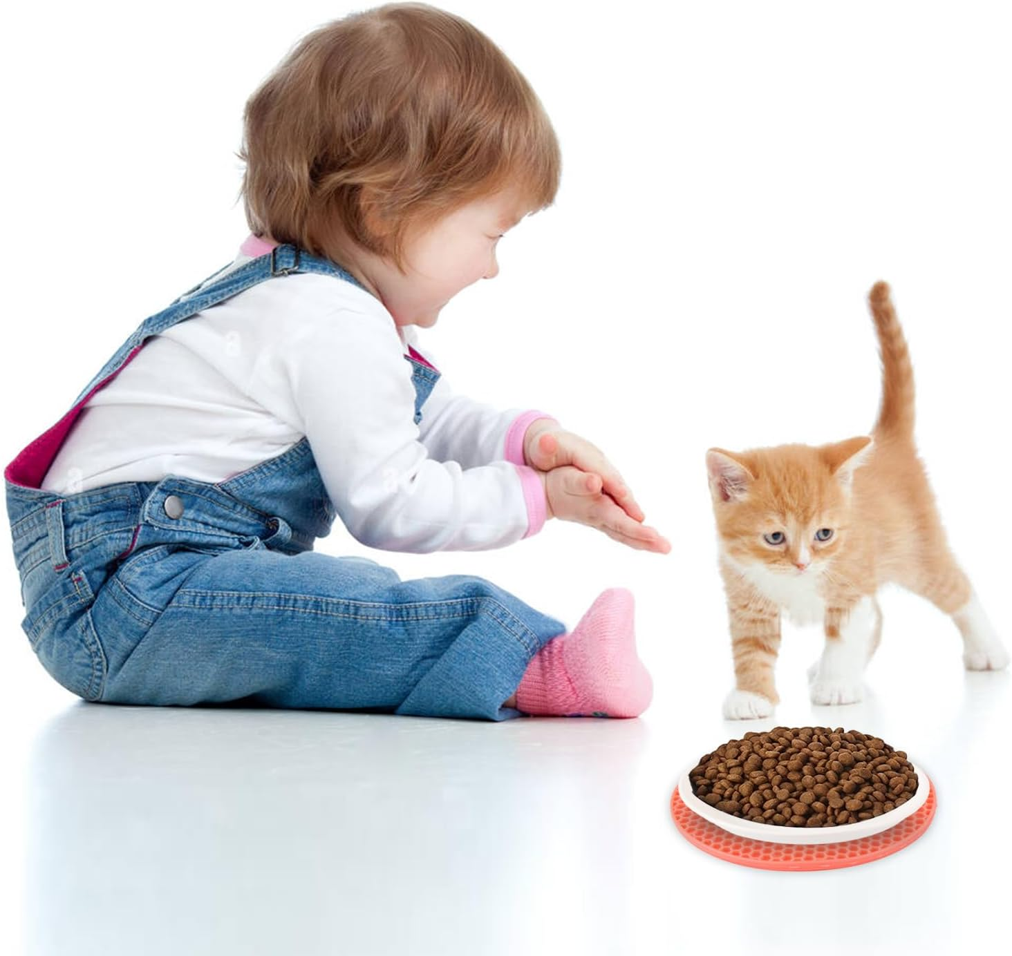 Cat Bowl, 1 Piece Ceramic Feeding Bowl with 1 Non-Slip Mat, Cat Bowl Set, Kitten Feeding Bowl, Wide and Flat Pet Feeding Bowl or Plate for Cats and Small Dogs - Fish Bones + Footprints image number 7