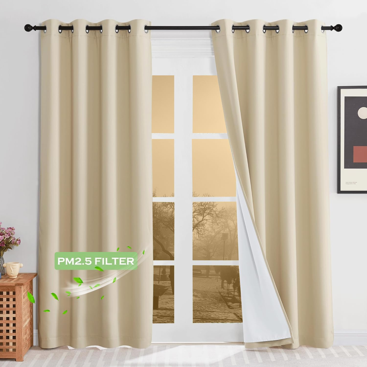 KGORGE anti Dust Soundproof 100% Blackout Curtains 4 Layers Heavy Duty Energy Efficiency Window Curtains for Living Room Baby Bedroom Home Office Studio, Wide 52 X Long 95 Inches, Black, 2 Panels