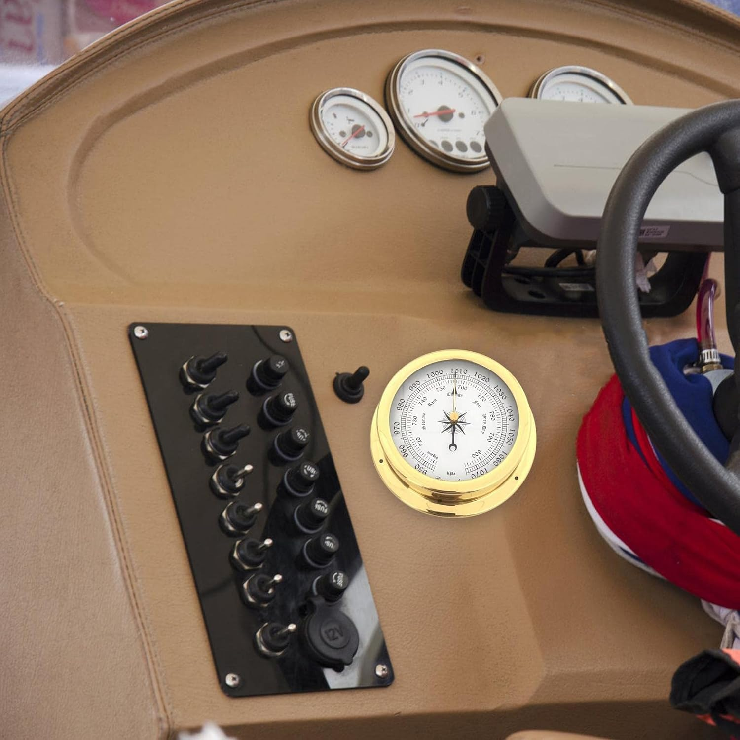 Qianly Wall Mounted Barometer Watch Pressure Gauge Accuracy Brass Shell Weather Station Indoor Outdoor for Porches Warehouses Marine Home Yard image number 1