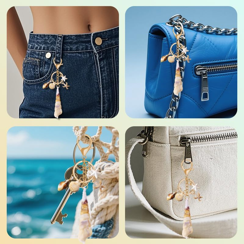 Seashell Purse Charms for Tote Bags Beach Accessories for Backpack Purse Girls Women Beach Themed Gift Keychain Seashell image number 2