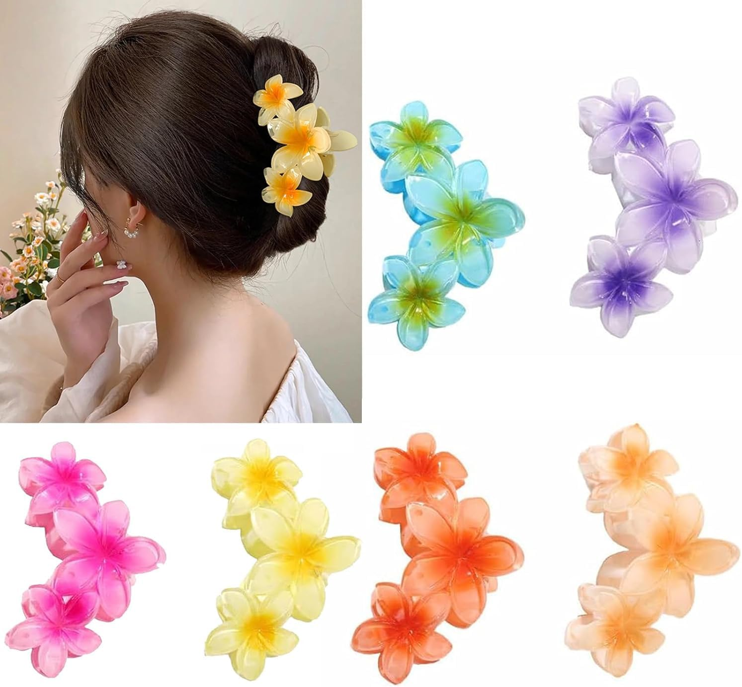 Exsbtay Pack of 6 Flower Hair Clips, Hawaii Hair Clip for Women, Flower Hair Clip, Large Claw Clips for Thick Hair, for Washing Face, Makeup, Cooking, Bathing, Party, Travel, Work image number 5