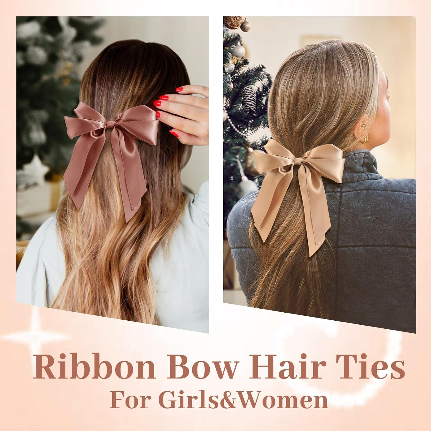 Yougeigy 6PCS Bow Hair Ties, Satin Hair Ribbon, Ribbon Hair Bows for Women Girls, Elastics Hair Scrunchies for Thick Thin Hair, Brown Hair Accessories image number 5