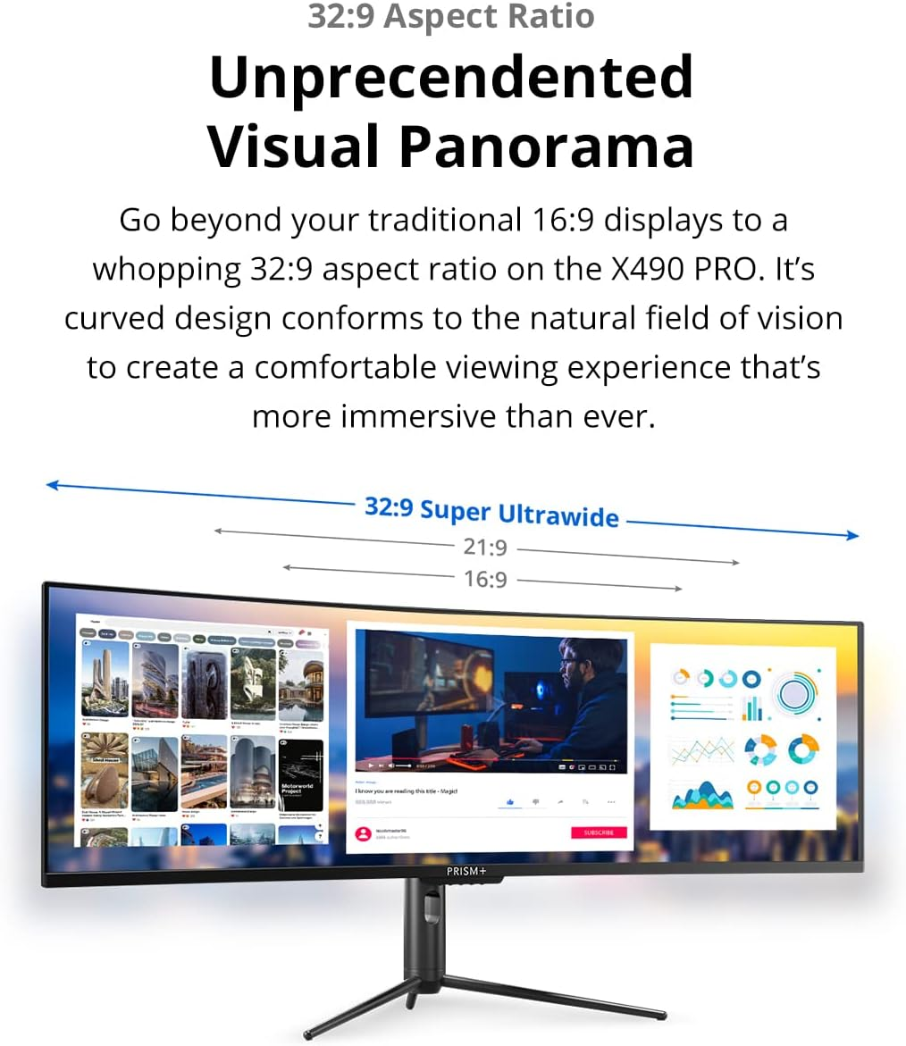 Prism+ X490 Pro 49" Curved QLED Super Ultrawide Gaming Monitor, 32:9 DQHD (5120X1440), 120Hz, 4Ms, Adaptive Sync Technology, Ergonomic Stand, Zerobezel, Eye Care Technology, 3 Yrs Warranty image number 6