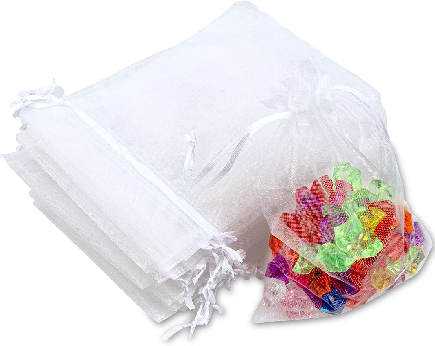 YUNAI 50PCS 13X18Cm Sheer Small Drawstring Organza Gift Bags for Christmas, Wedding and Packaging. image number 2