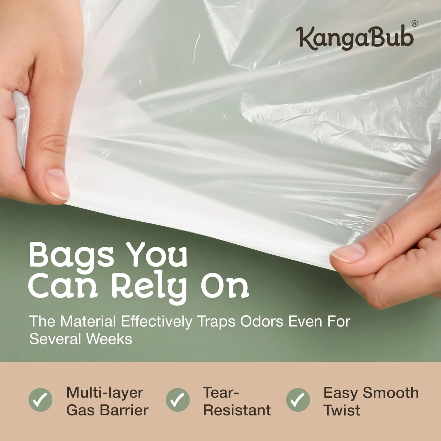 Kangabub 8-Pack 80M Nappy Bin Refills Compatible with Tommee Tippee Twist & Click, Sangenic Tec & Simplee Locks in Odours with Gas Barrier Film Eco-Friendly Package Fragrance-Free image number 3