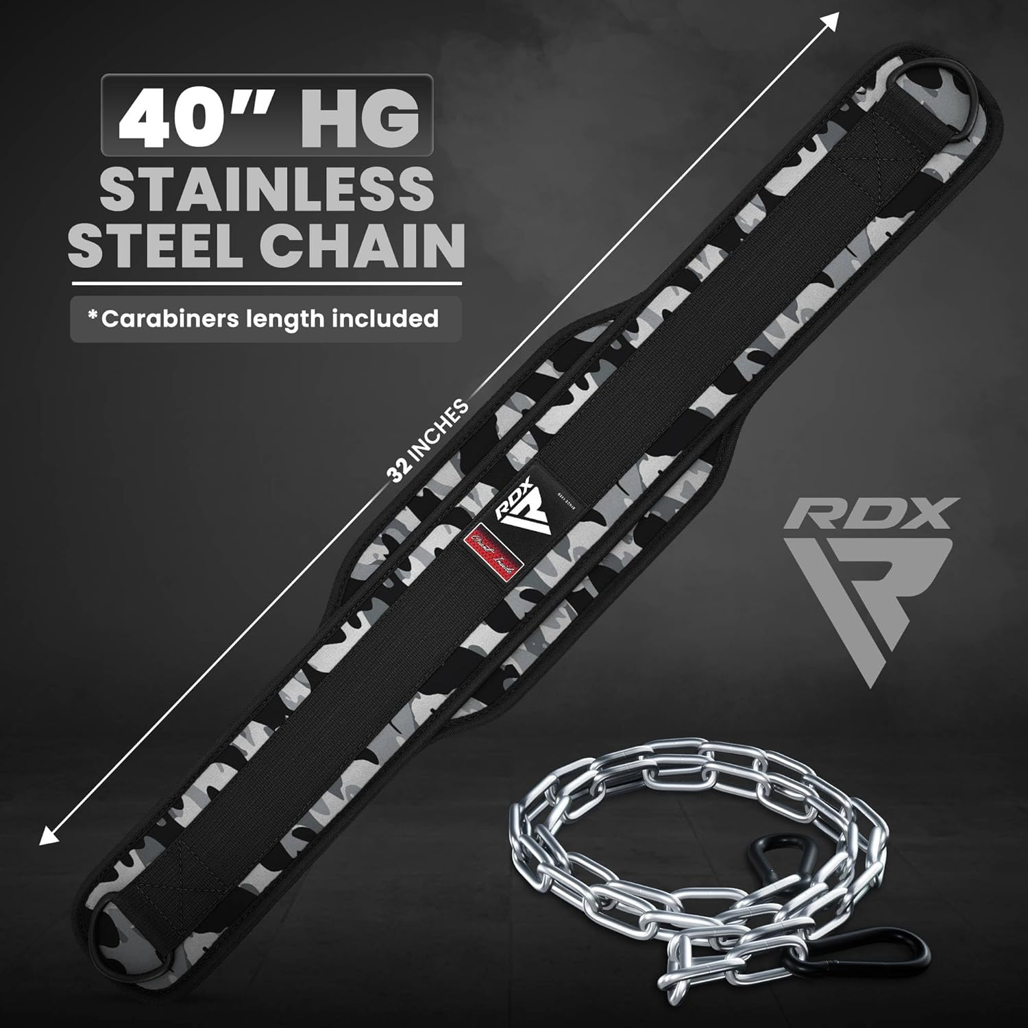 RDX Dip Belt with Heavy Duty 36 Inch Adjustable Steel Chain, Dipping Belt Chin Pull Ups Gym Training Weight Lifting Bodybuilding Powerlifting Workout, 6&rdquo; Padded Neoprene Back Support Men Women Fitness image number 6