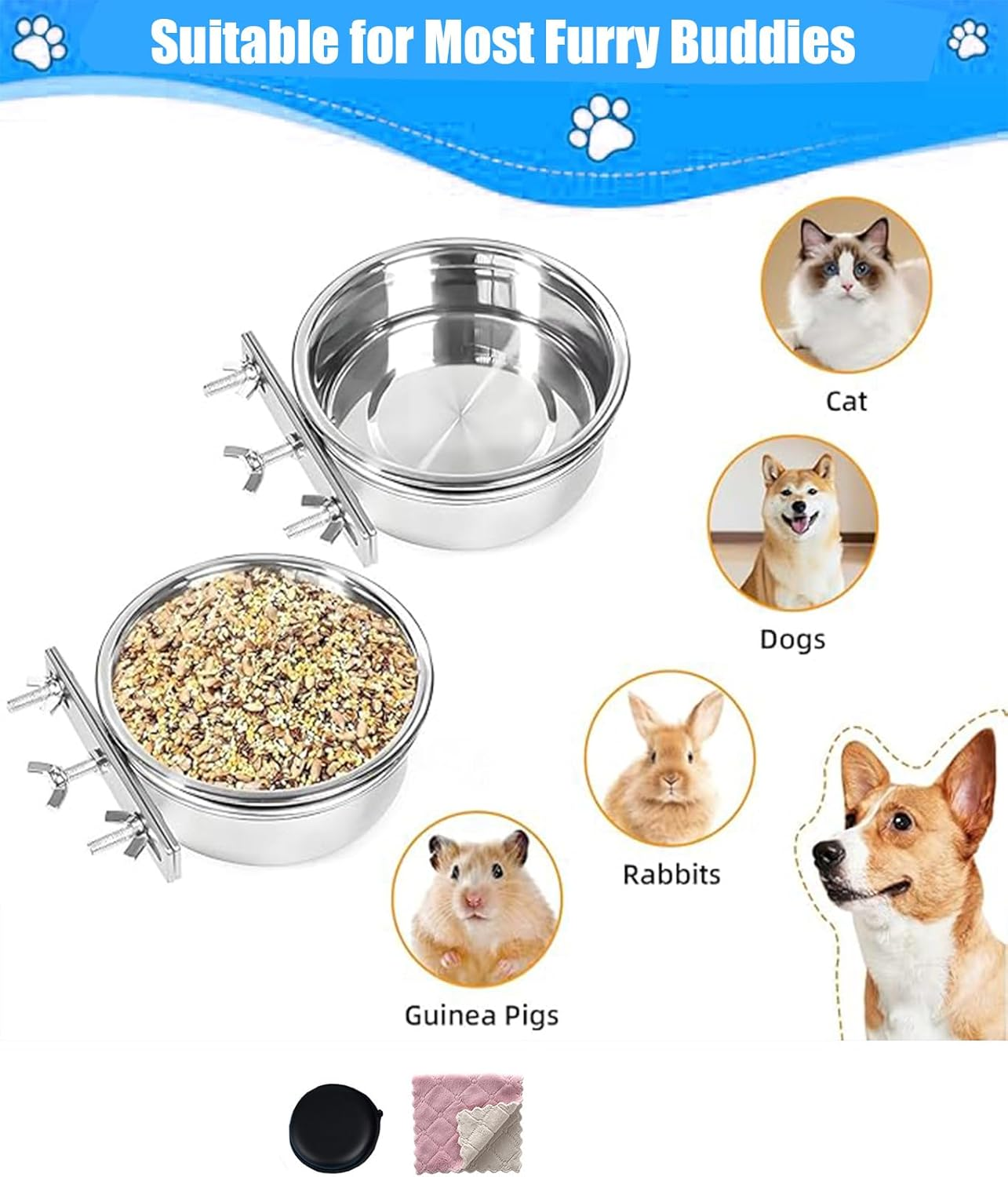 Stainless Steel Dog Bowls, Stainless Steel Dog Bowls, No - Spill Dog Crate Bowls (Water & Food) - Hanging Kennel Water Container image number 3