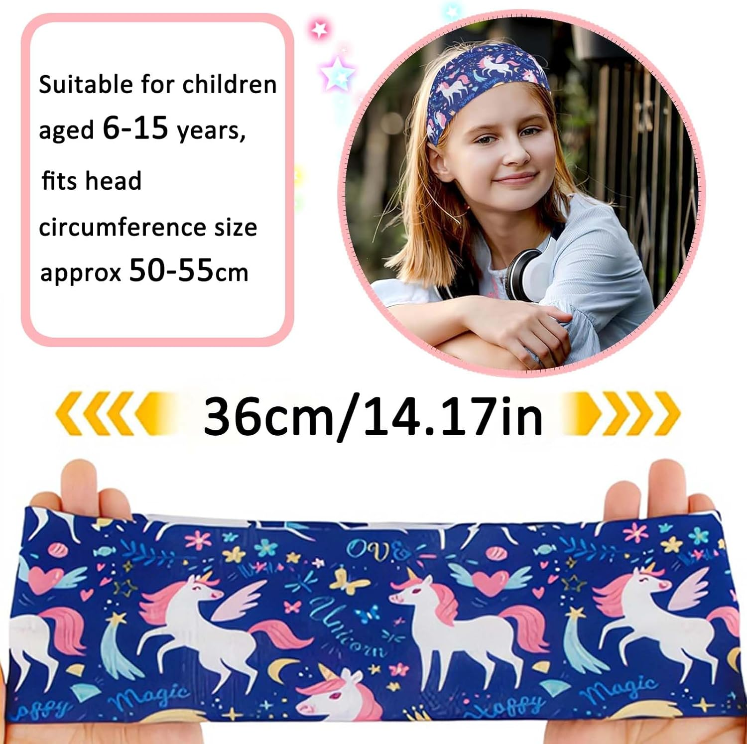 Soundzero Pack of 4 Children'S Elastic Hair Bands, Girls' Unicorn Headband, Hair Bands, Women'S Soft, Multicoloured Girls Headbands, Hair Band Girls, for Children 6-15 Years, Sports, Leisure (Unicorn) image number 5