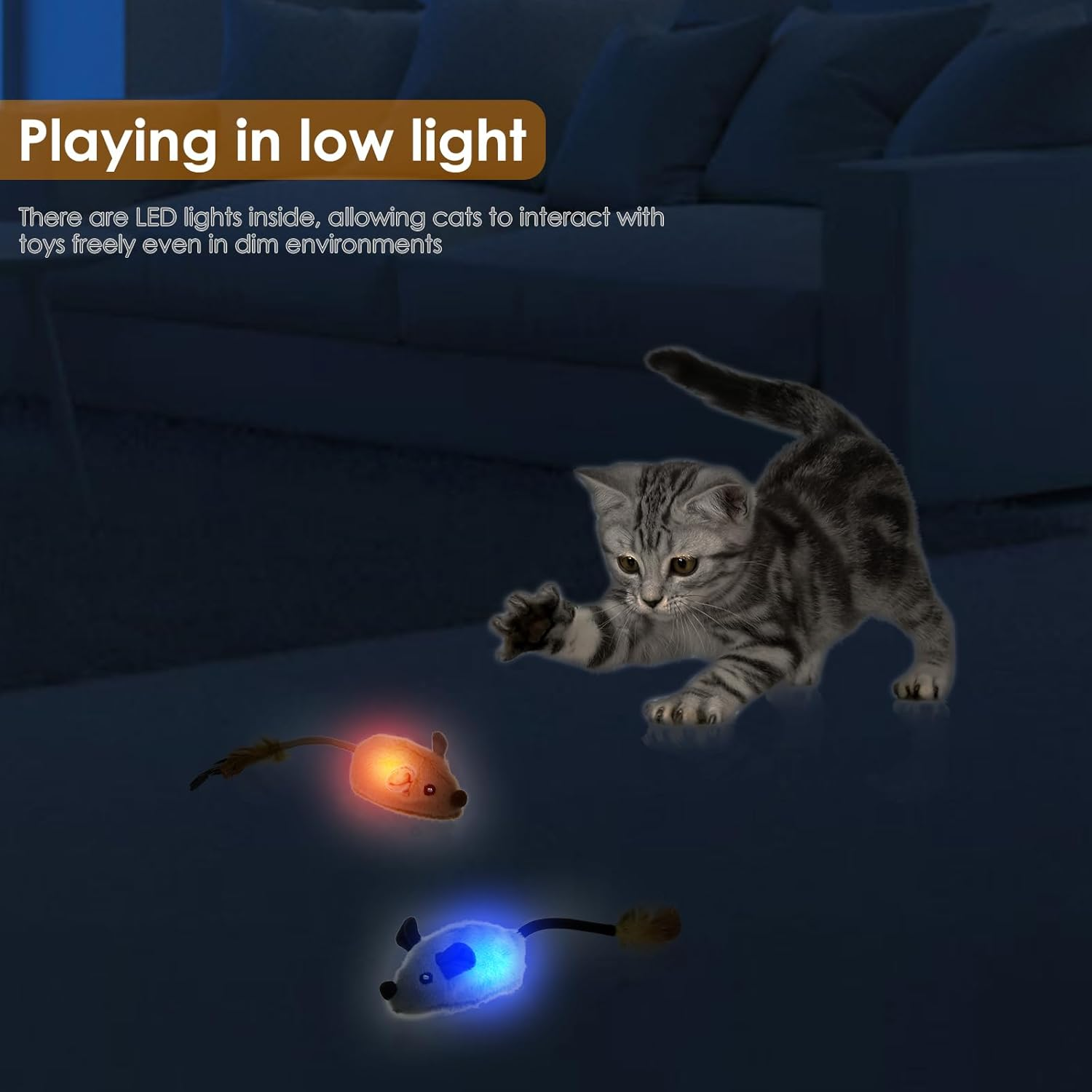 Awobepl 2Pcs Interactive Cat Toys with Feather Tail USB Rechargeable Moving Cat Toy with LED Light Cute Moving Kitten Toys Electric Cat Toy for Indoor Cat Boredom