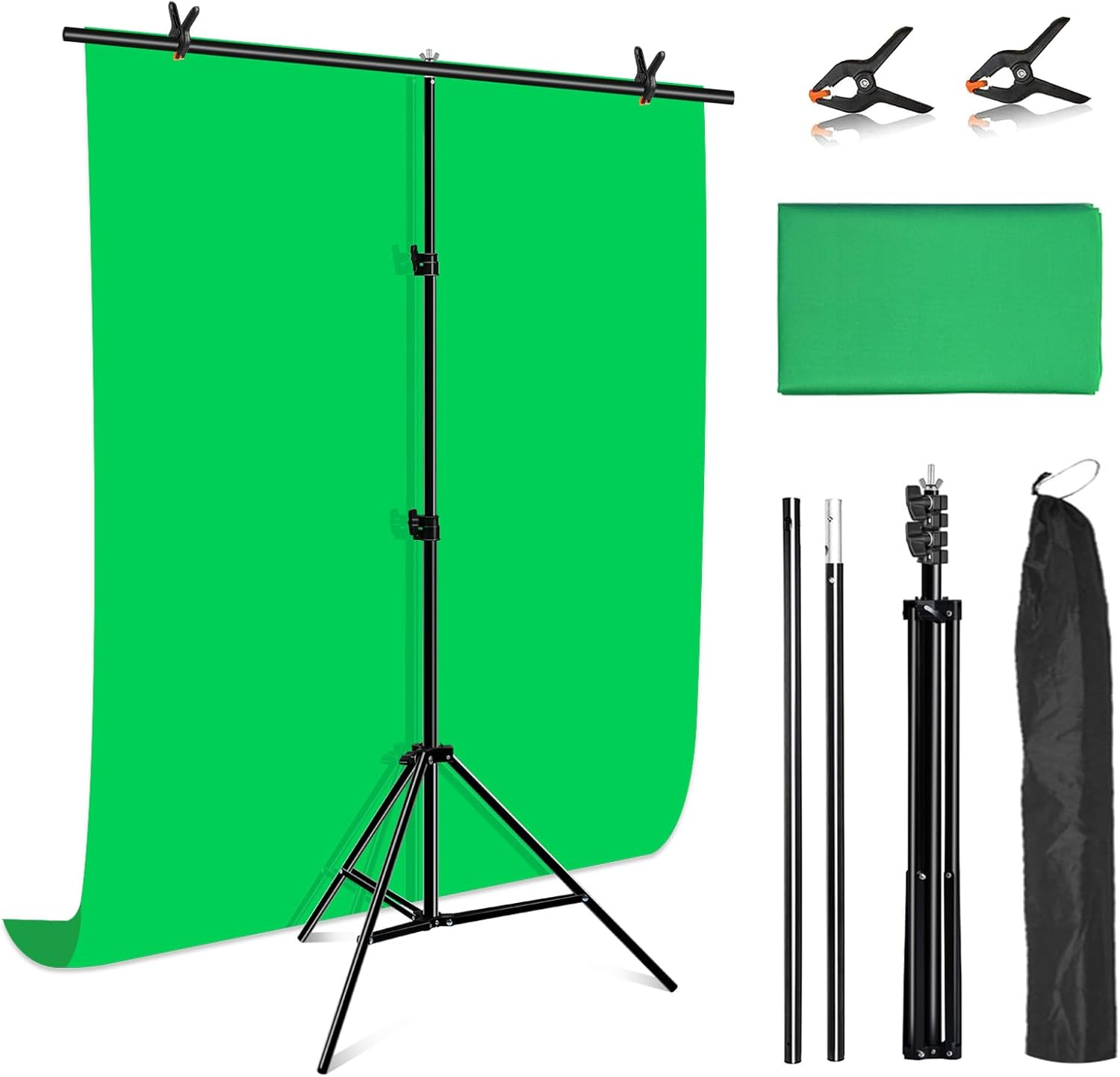 Green Screen Backdrop Kit with Stand, PULUZ 3.2X6.5Ft Portable Greenscreen Background Stand, T-Shape Green Screen Stand Kit with Clamp Carrying Bag for Streaming Video and Photography Shoots