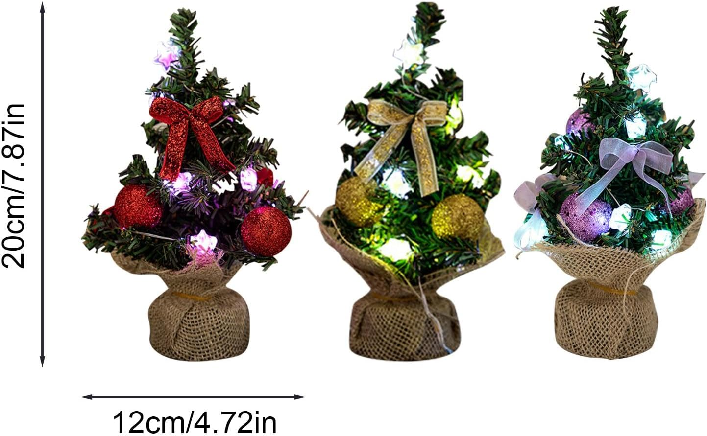 Desktop Christmas Tree with Lights,3X Green Tabletop Christmas Tree | Green Tabletop Festival Lights with Burlap Base image number 6