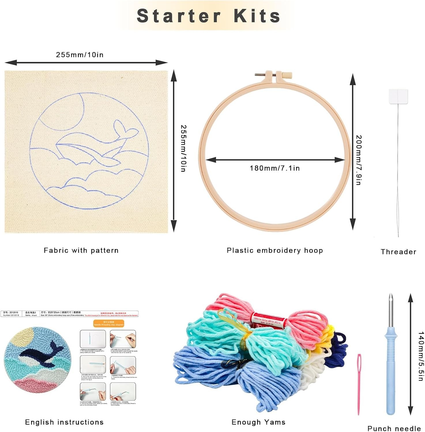 Punch Needle Kit with Whale Pattern Needle Punch Starter Kits for Beginners Handcraft DIY Embroidery Kit DIY Punch Craft for Kids Adults Craft Punch Hoop Kits With image number 6