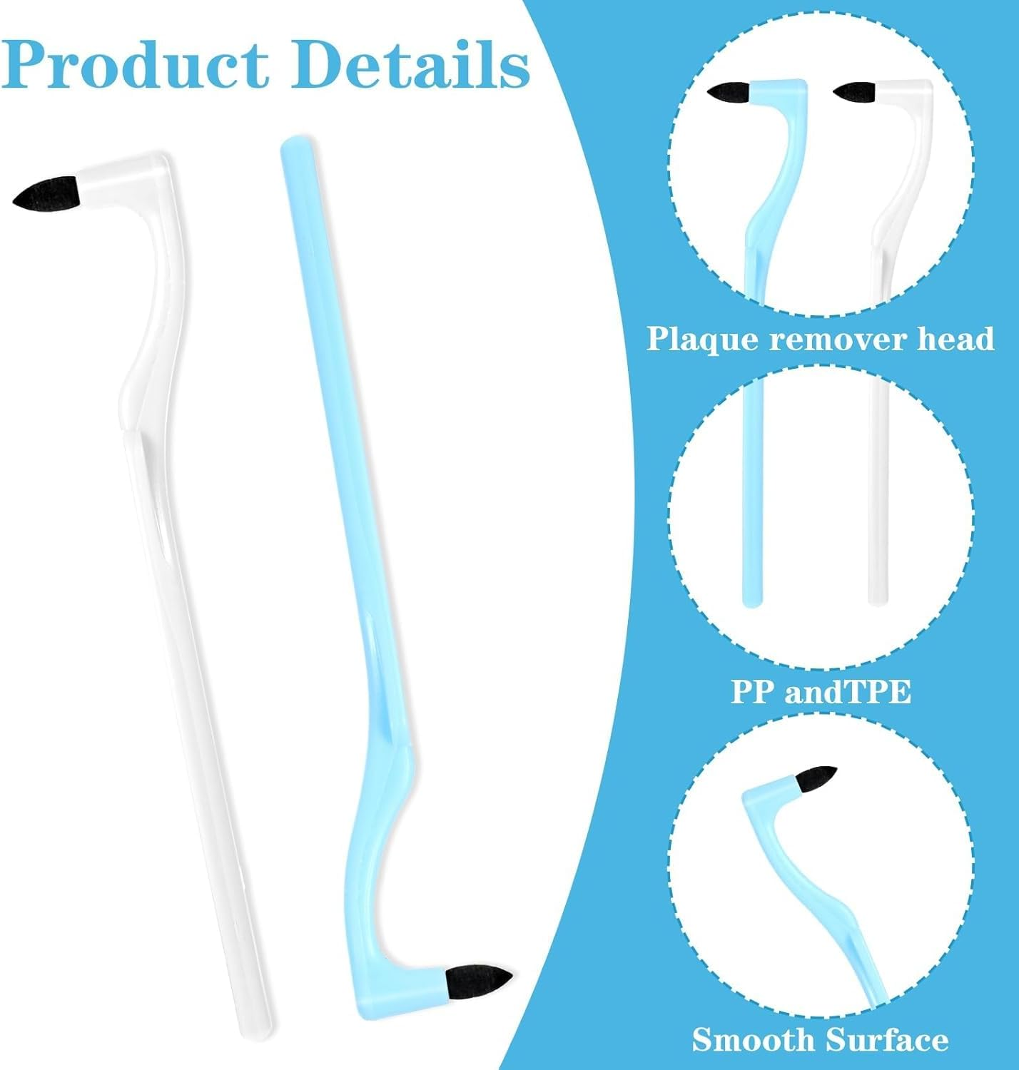 8-Pack Dental Tools Kit &ndash; Professional Tooth Stain & Plaque Remover, Tartar Scraper with Ergonomic Grip, Travel Teeth Cleaning Tools for Adults, Braces & Dentures (Blue/White) image number 3