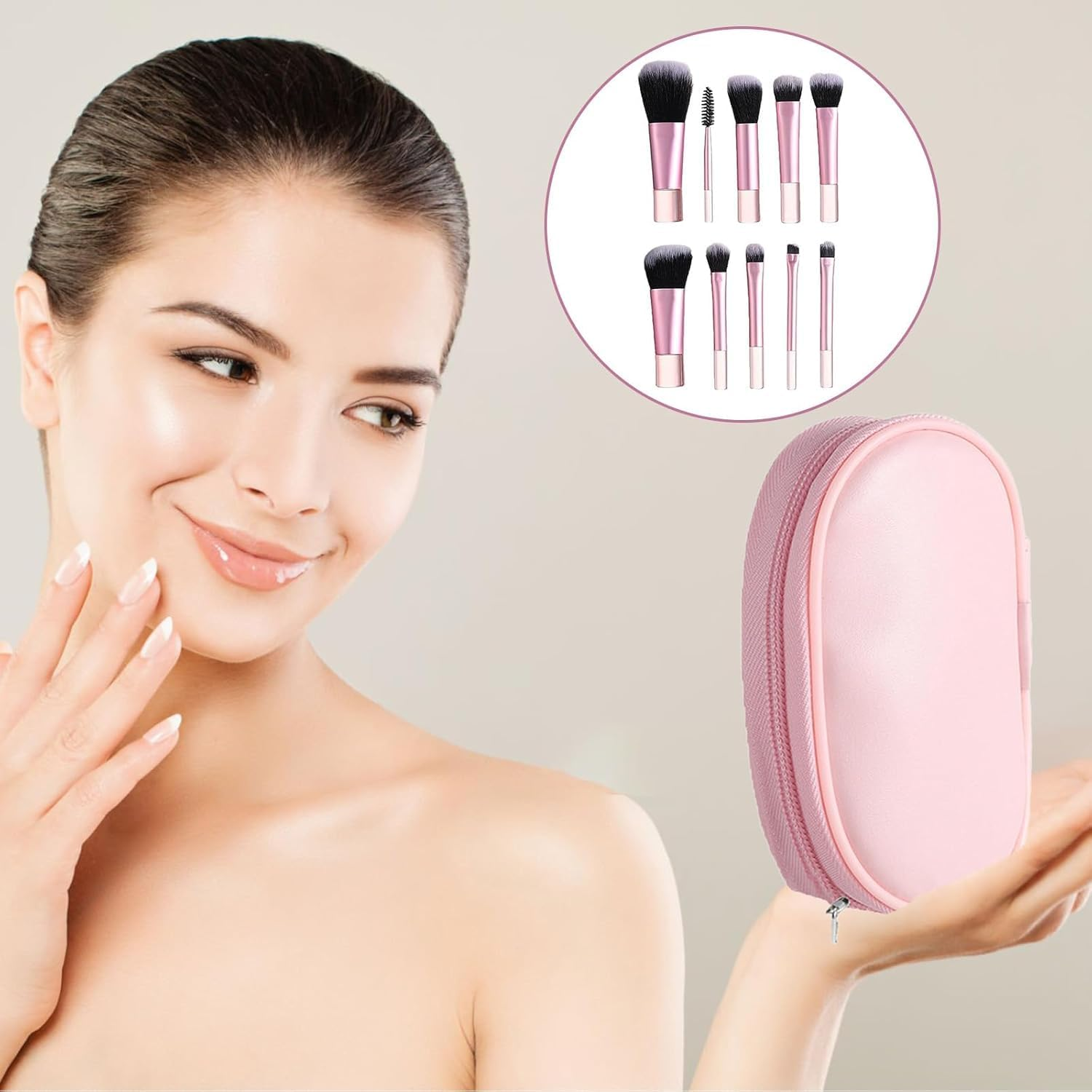 Travel Makeup Brush Set, 10 Pieces Travel Makeup Brush Set Makeup Brushes with Pouch,Mini Portable Makeup Brushes with Pouch for Women and Girls image number 4
