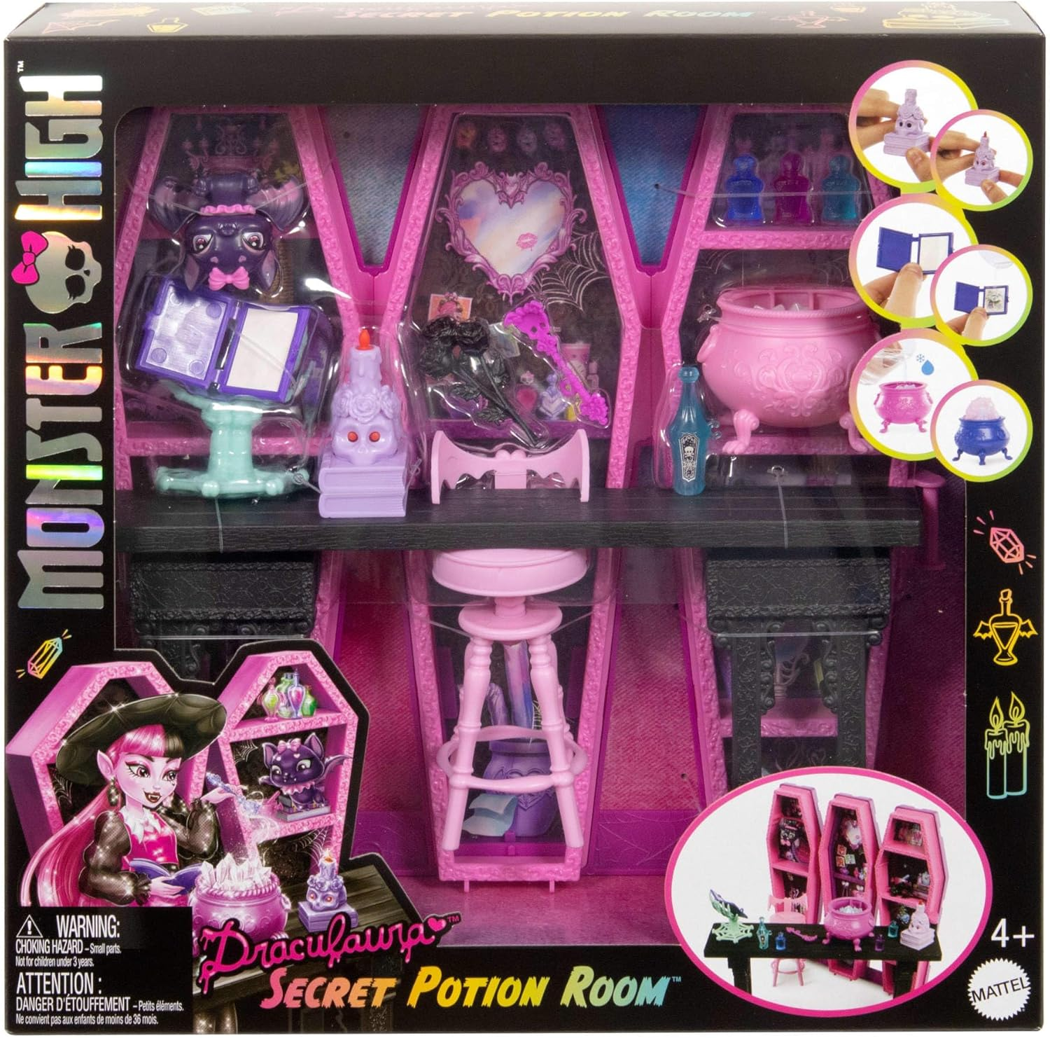 Monster High Toys and Accessories, Draculaura Secret Potion Room Playset with Pet Bat Count Fabulous, 12+ Pieces, and Surprise Transformations image number 3