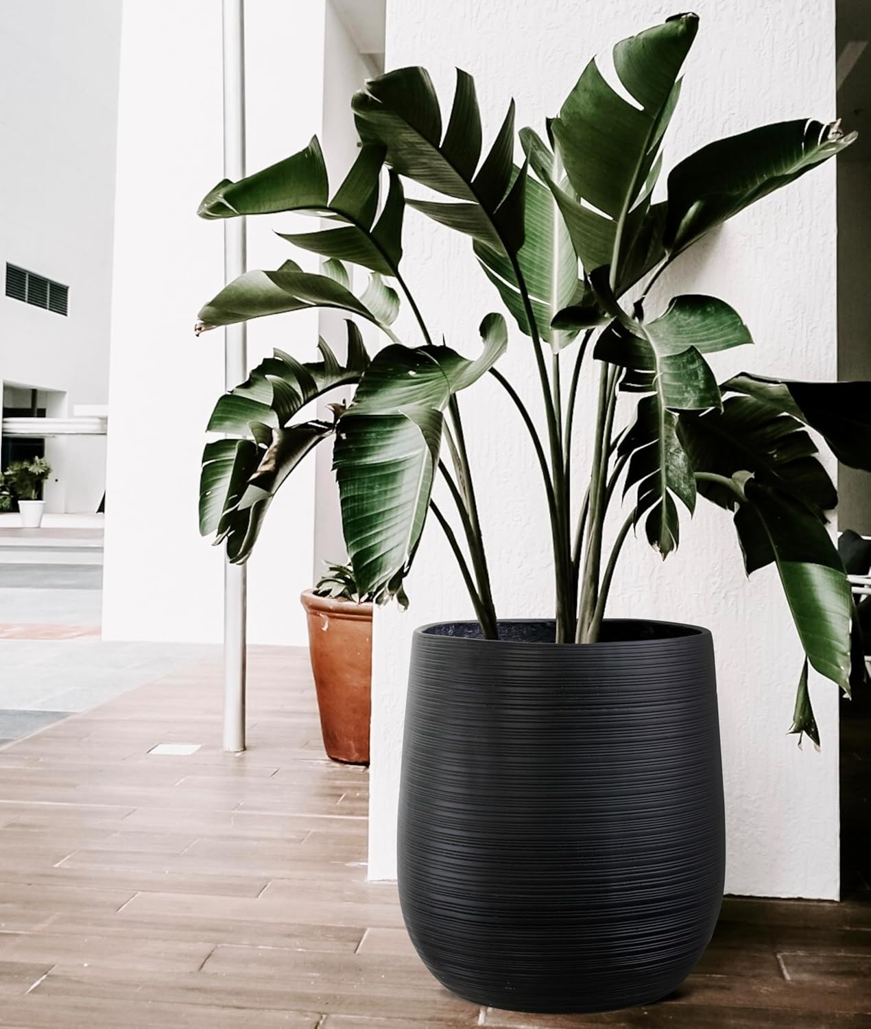 Olly & Rose Charcoal Black Home Decor Patterned Ceramic Plant Pot - XL Indoor and Outdoor Garden Planter - Decorative Flower Pots (H 50Cm D 45Cm) image number 2