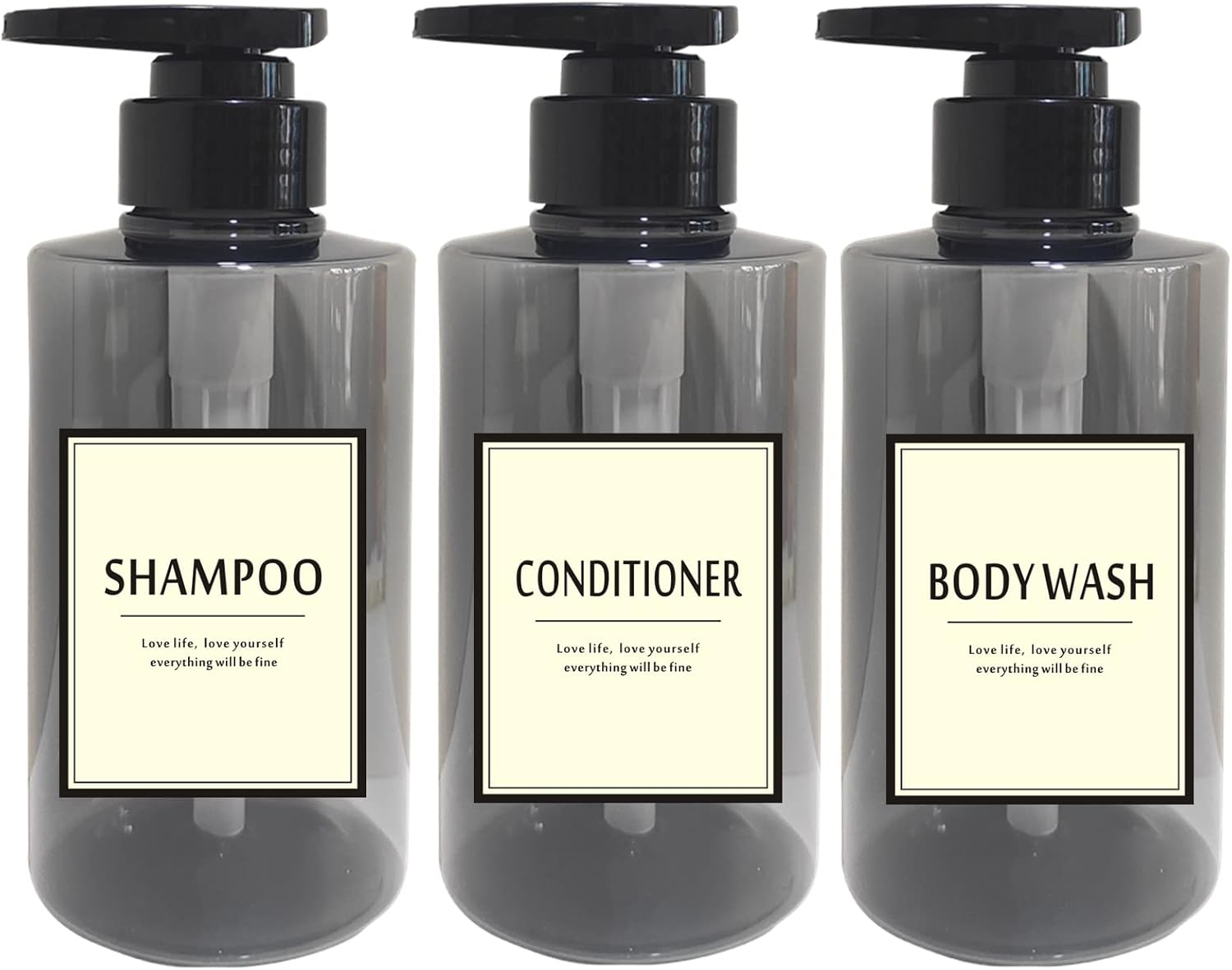 Pimyrcyi 300Ml Travel Shampoo Bottles Refillable,Empty Pump Plastic Dispensers 10 Oz Shower Containers for Shampoo Conditioner Body Wash (Transparent Black,1 Set)