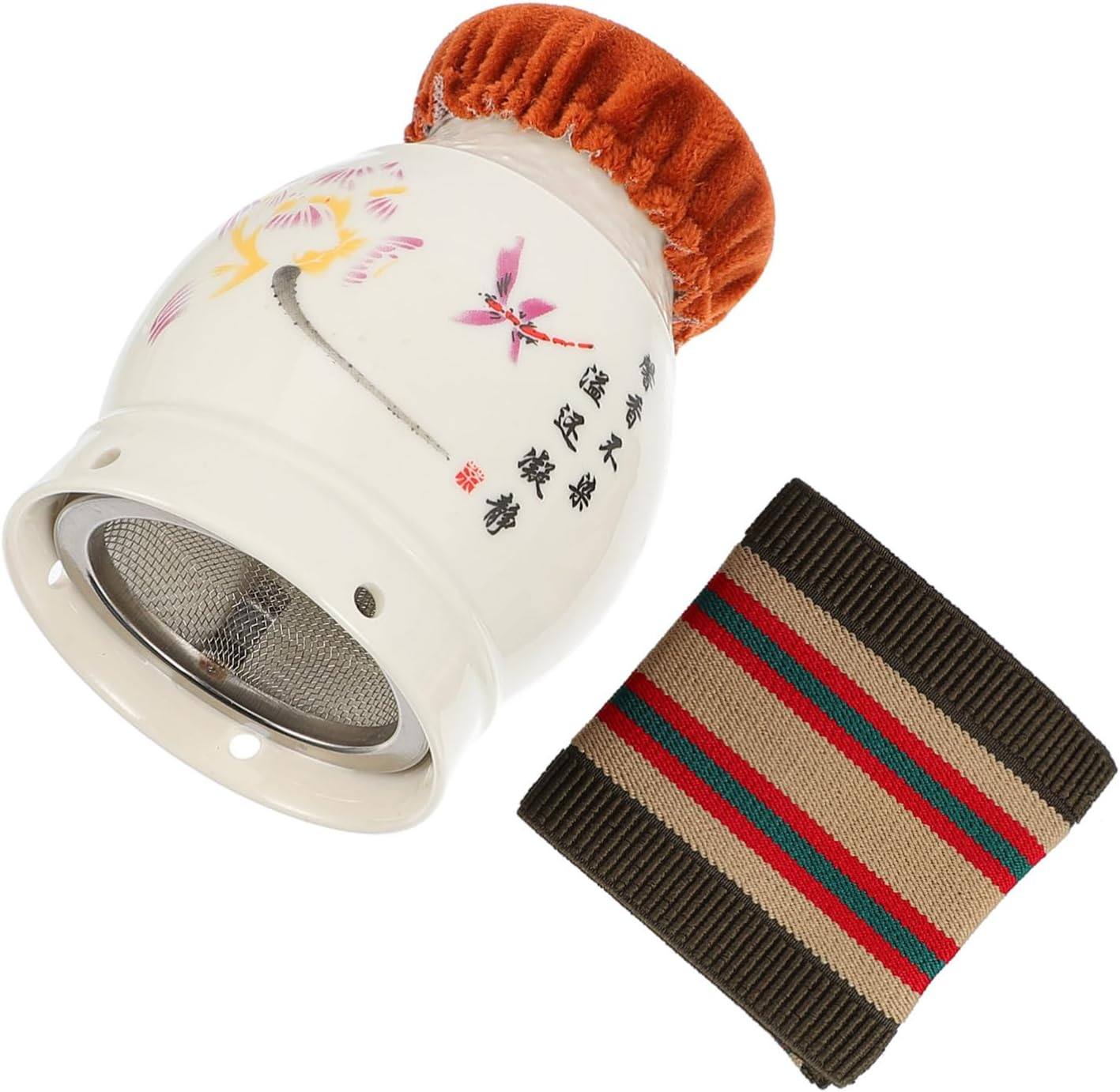 Ceramic Moxibustion Cup Household Dual Heat Insulation Moxa Burner Pot with Ash Mesh Ergonomic Handheld Therapy Tool for Full Body Scraping and Moxibustion Care