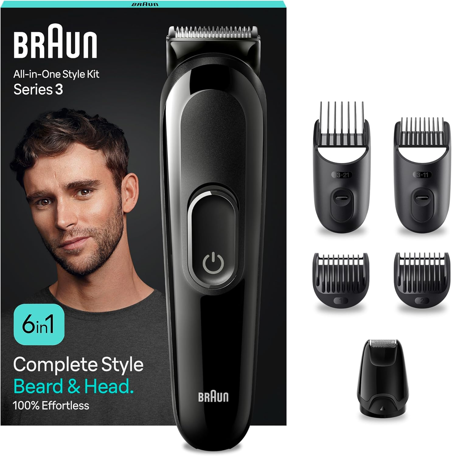Braun All-In-One Trimmer Set 3, 6-In-1 Multigroom, Beard Trimmer, Hair Trimmer for Face, Head and Body, 50 Minutes Battery, 14 Lengths (3-21 Mm), Waterproof, MGK3420, Black image number 2