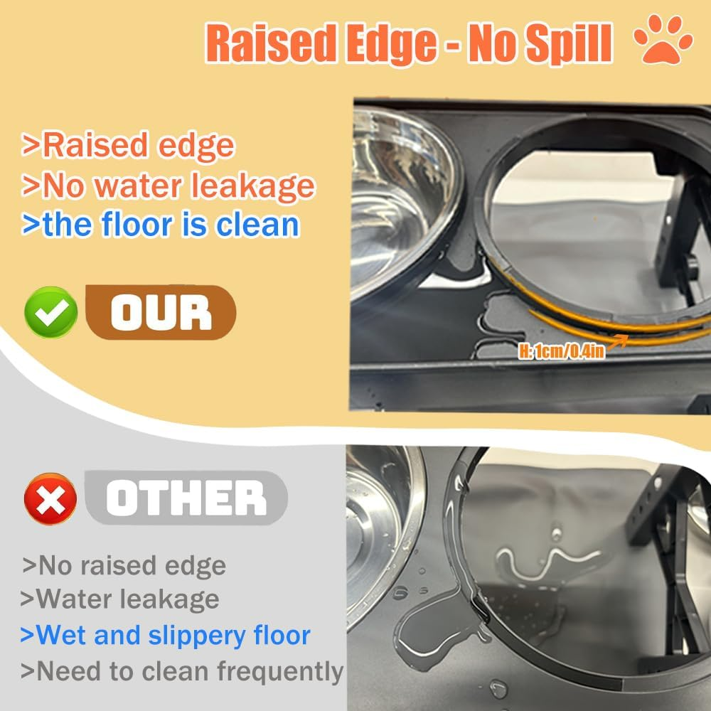Marchul Elevated Dog Bowls, Raised Dog Food Water Bowls with 2 Thick Stainless Steel Bowls, 4 Height Adjustable, Non-Slip Stand for Medium Large Dogs